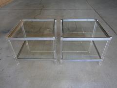 Pair of Chromed Steel & Lucite Metric Line Side Tables by Charles Hollis Jones