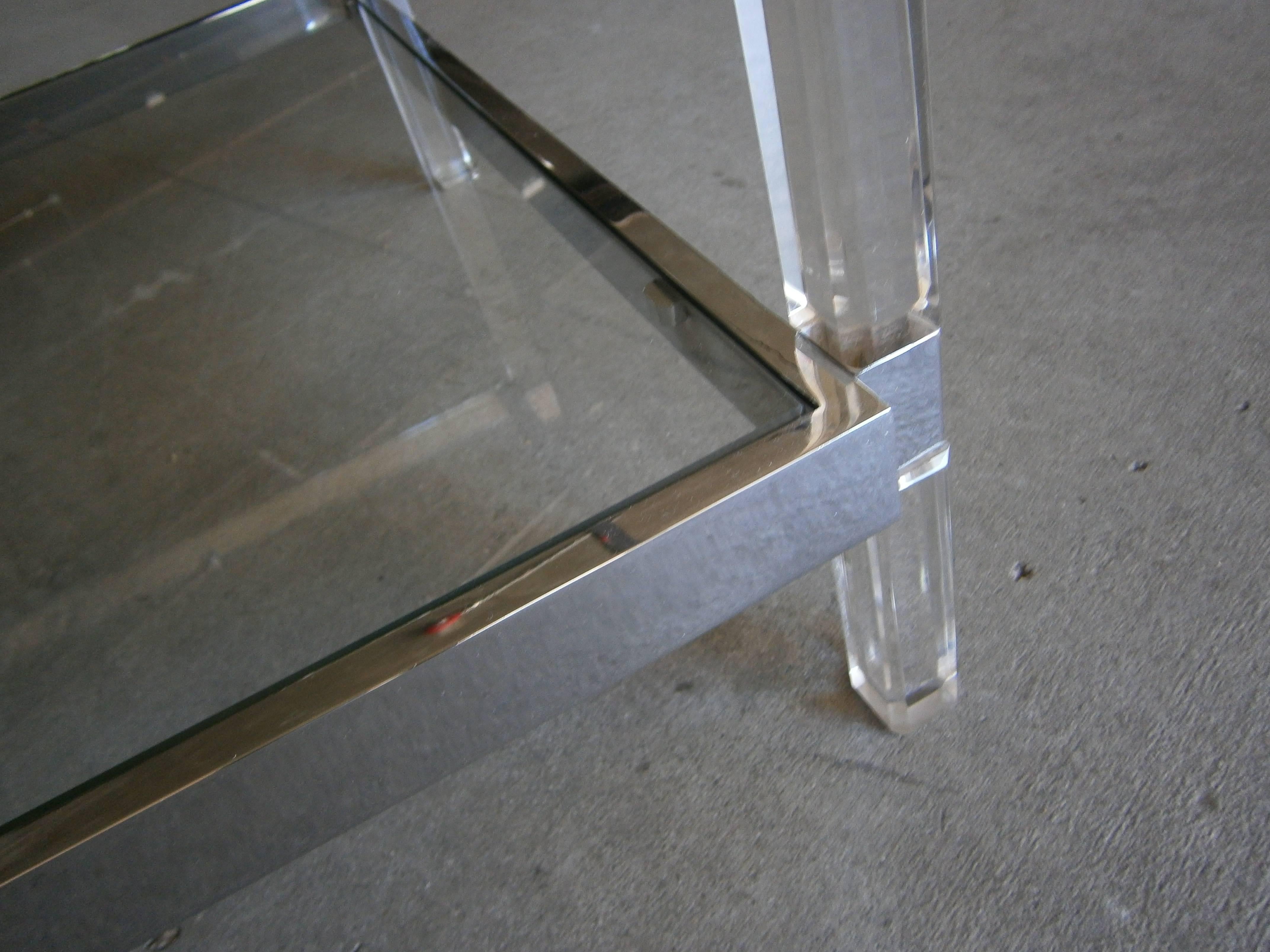Pair of Chromed Steel & Lucite Metric Line Side Tables by Charles Hollis Jones For Sale 2