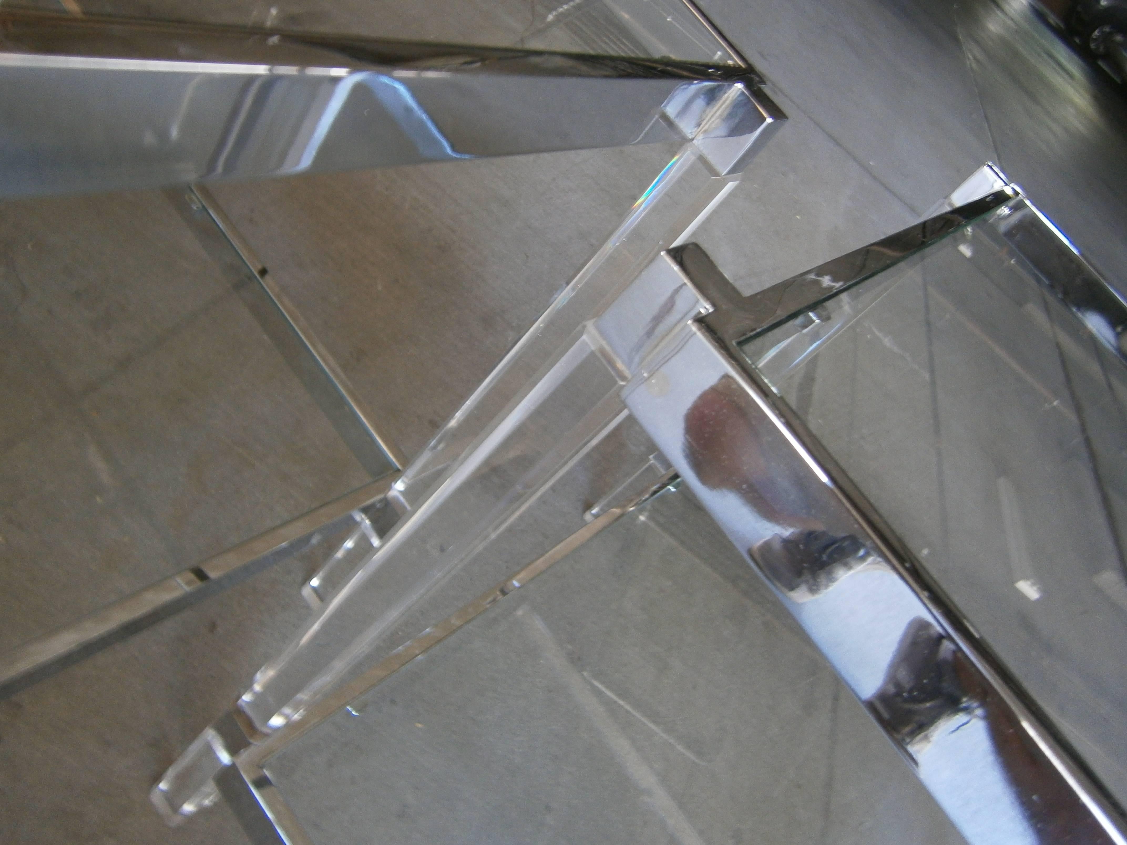 Late 20th Century Pair of Chromed Steel & Lucite Metric Line Side Tables by Charles Hollis Jones For Sale