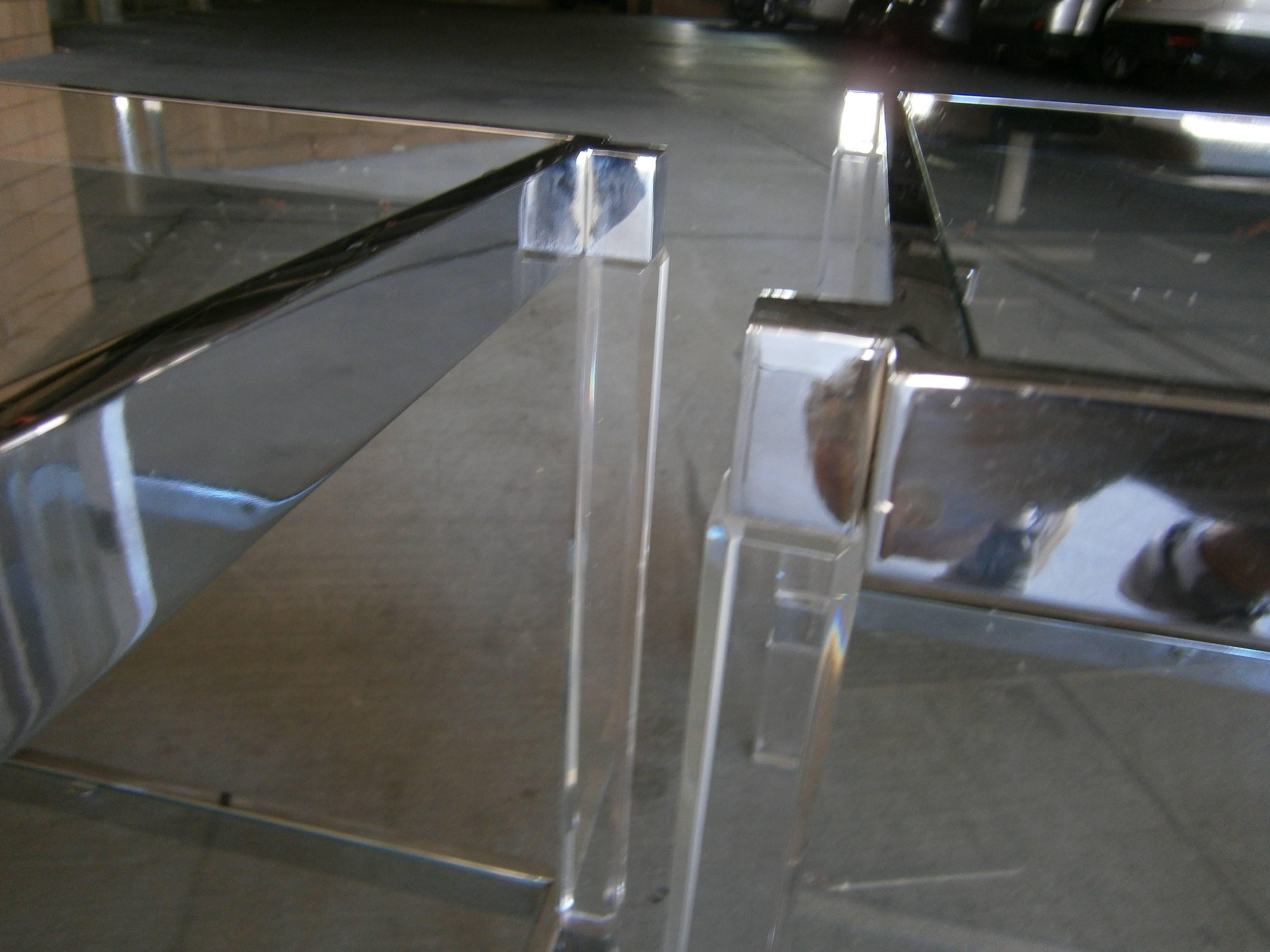 Pair of Chromed Steel & Lucite Metric Line Side Tables by Charles Hollis Jones For Sale 1