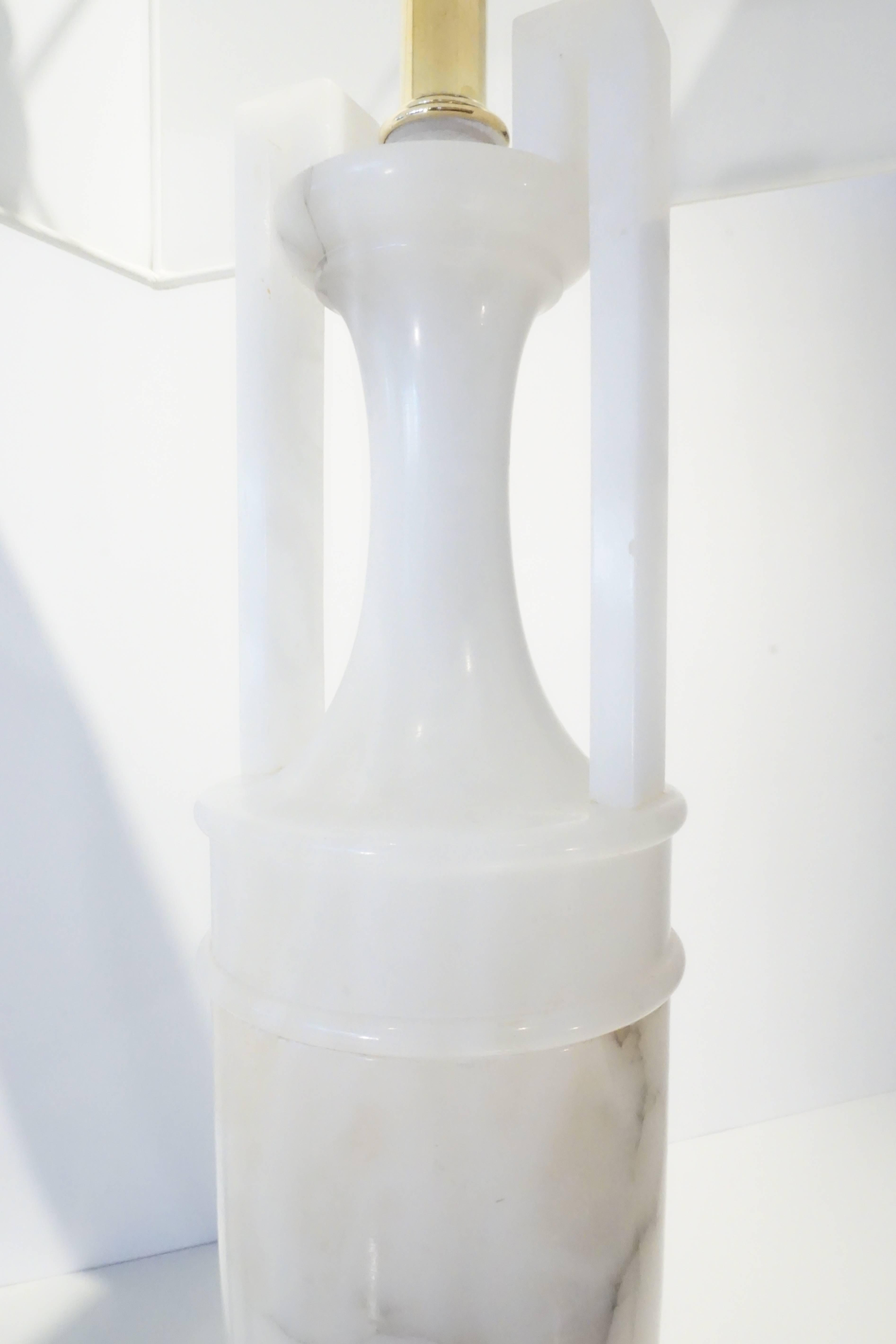 Carved Pair of 1950's Italian Urn Form Alabaster Lamps