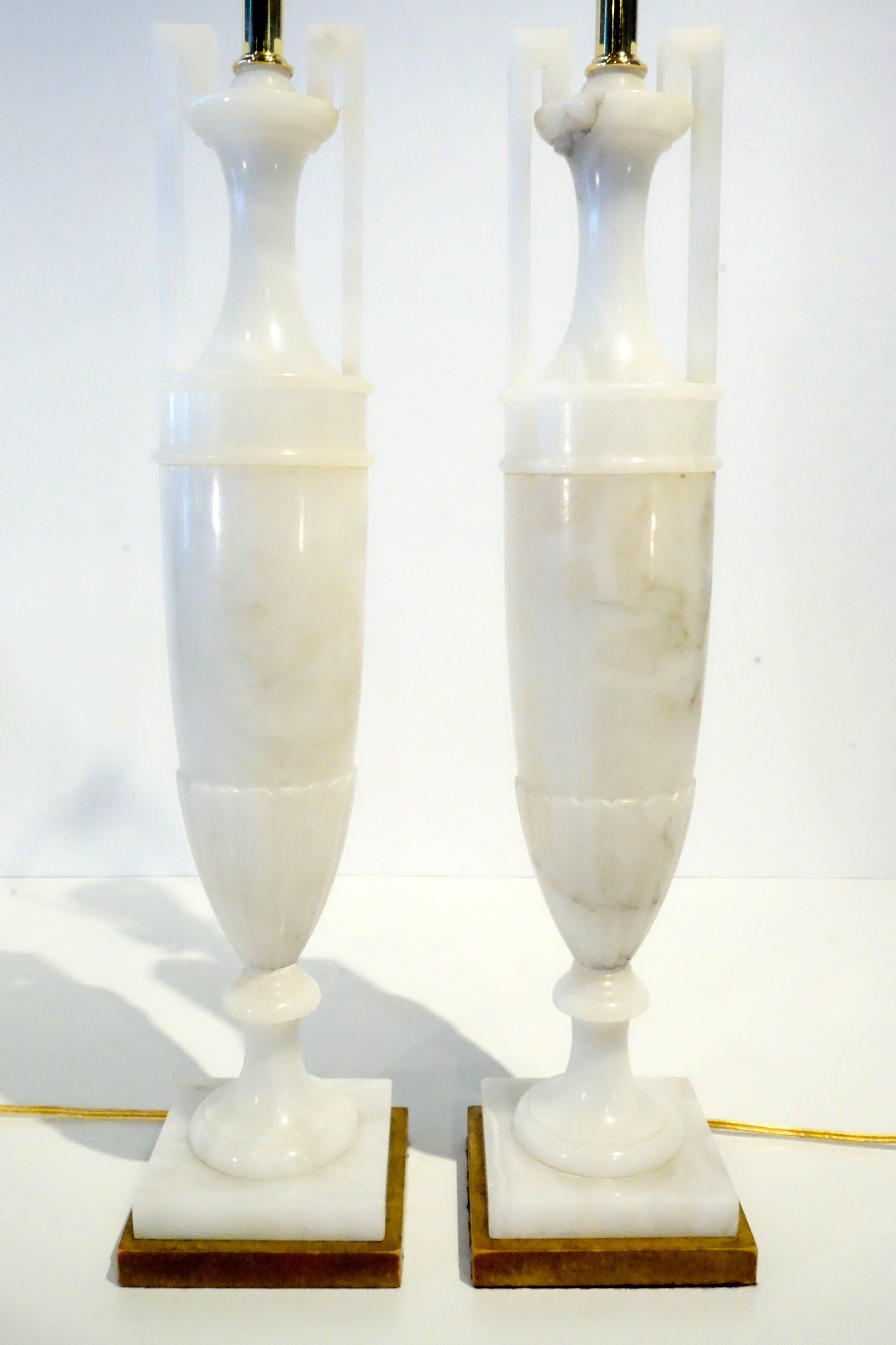 Mid-Century Modern Pair of 1950's Italian Urn Form Alabaster Lamps
