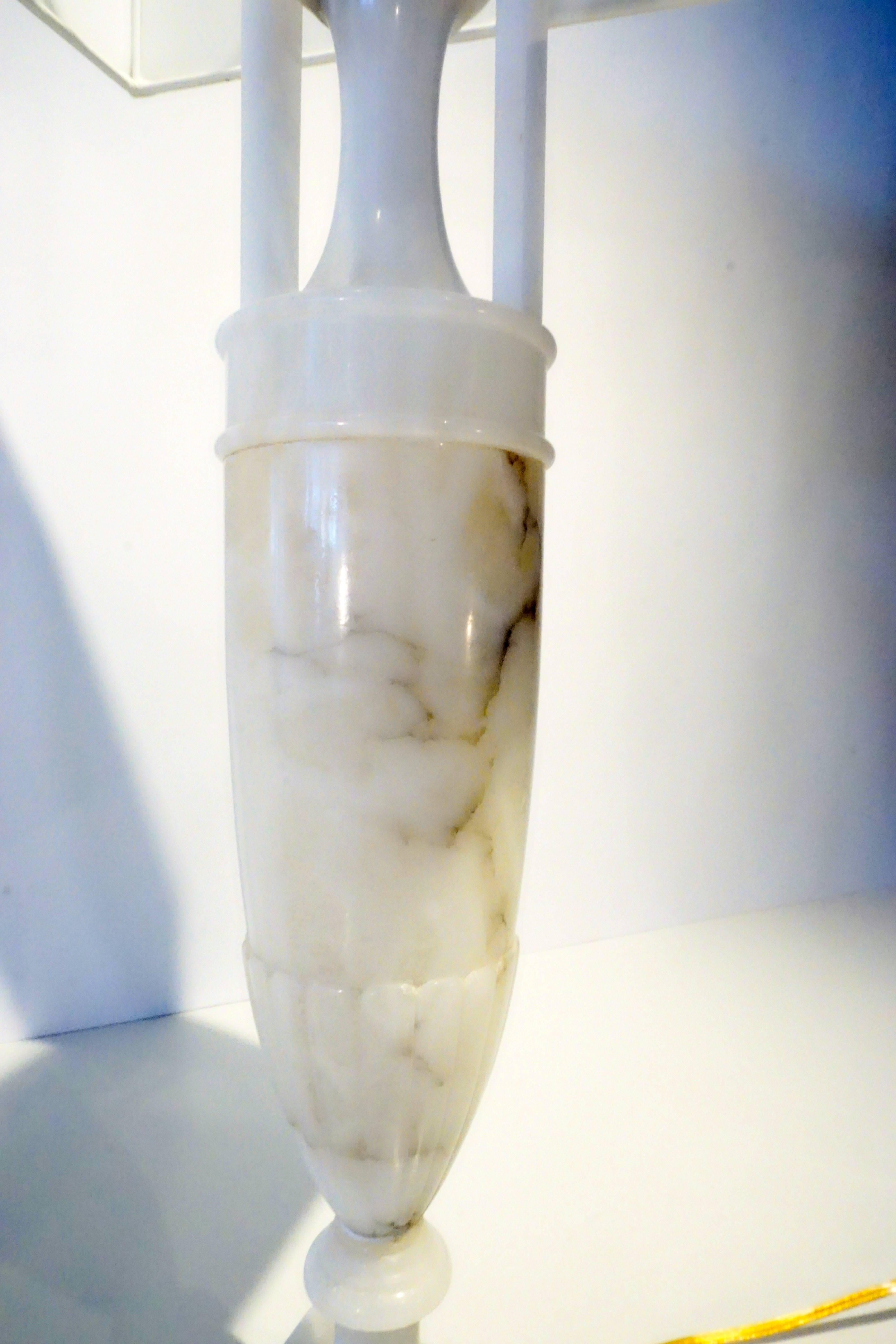 Pair of 1950's Italian Urn Form Alabaster Lamps In Excellent Condition In Palm Springs, CA