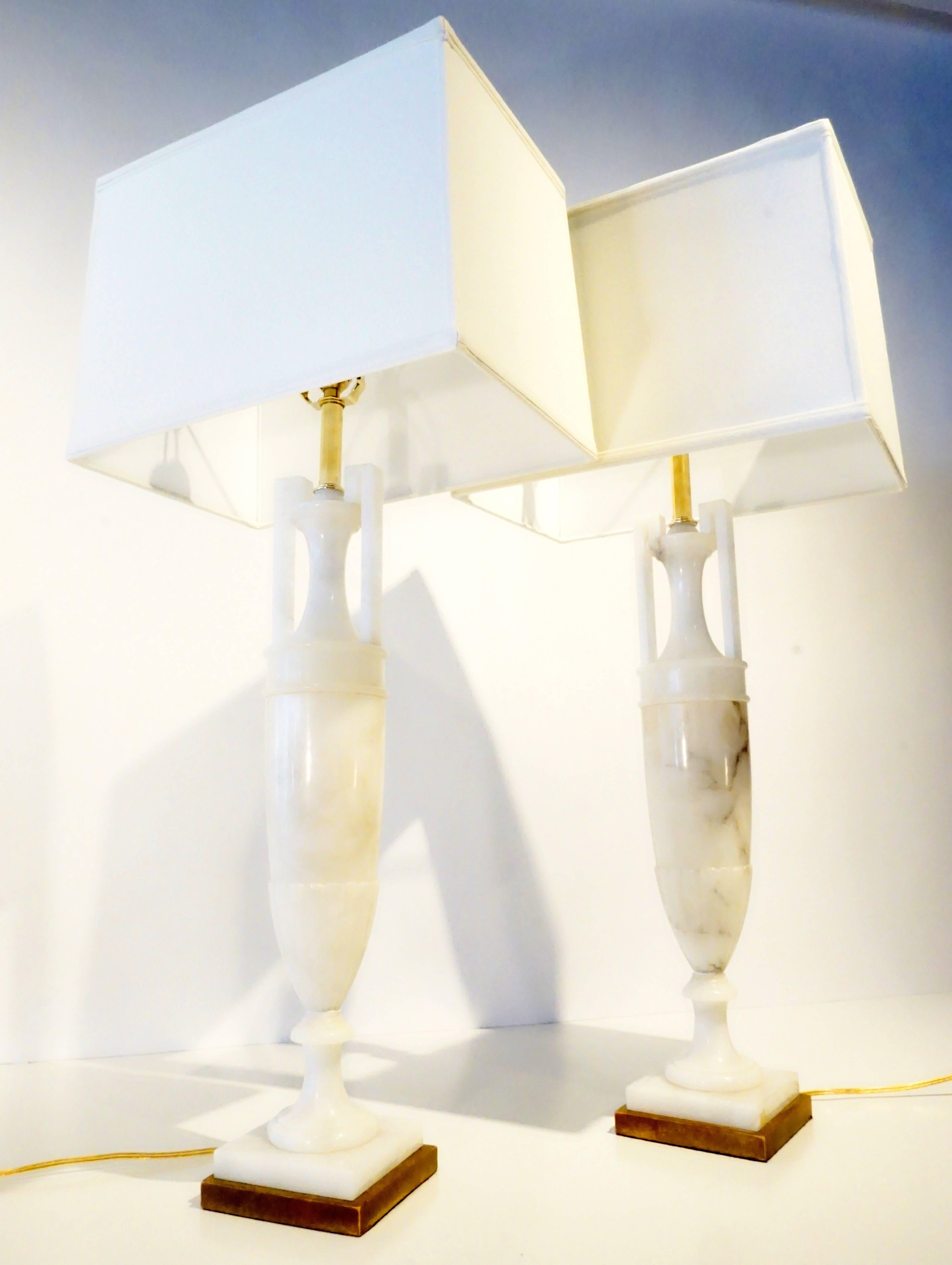 Pair of 1950's Italian Urn Form Alabaster Lamps 4