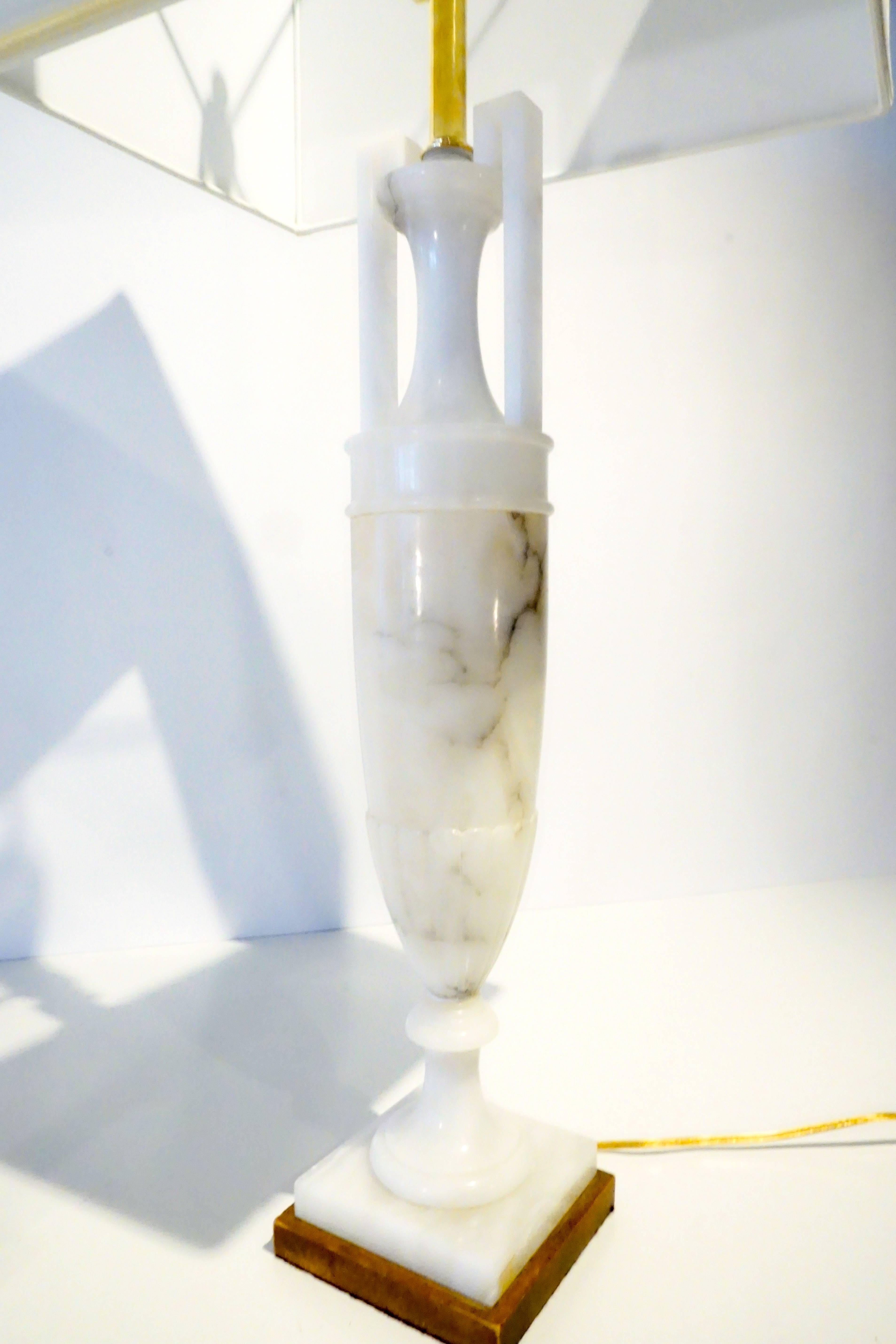 Pair of 1950's Italian Urn Form Alabaster Lamps 1