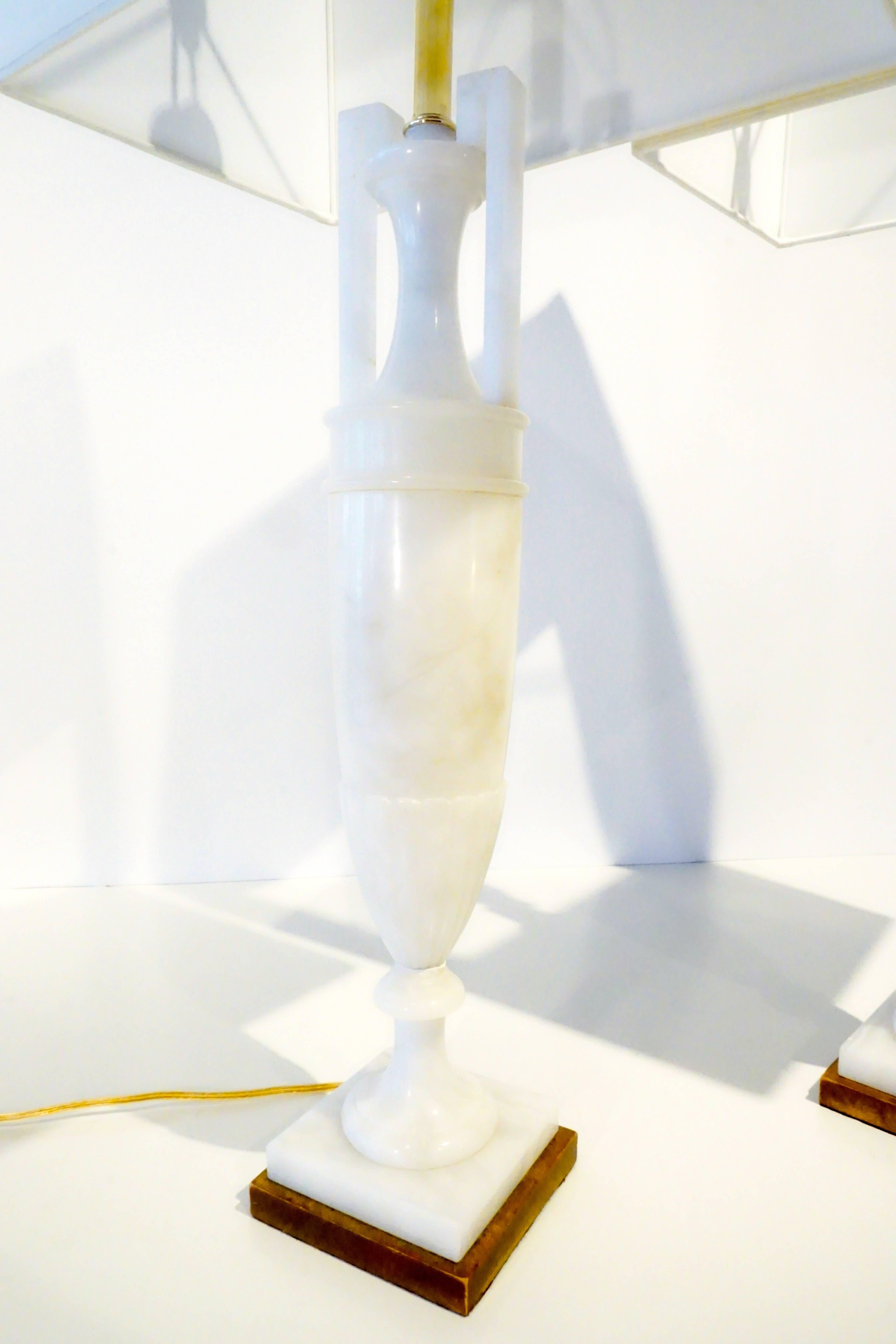 Pair of 1950's Italian Urn Form Alabaster Lamps 2