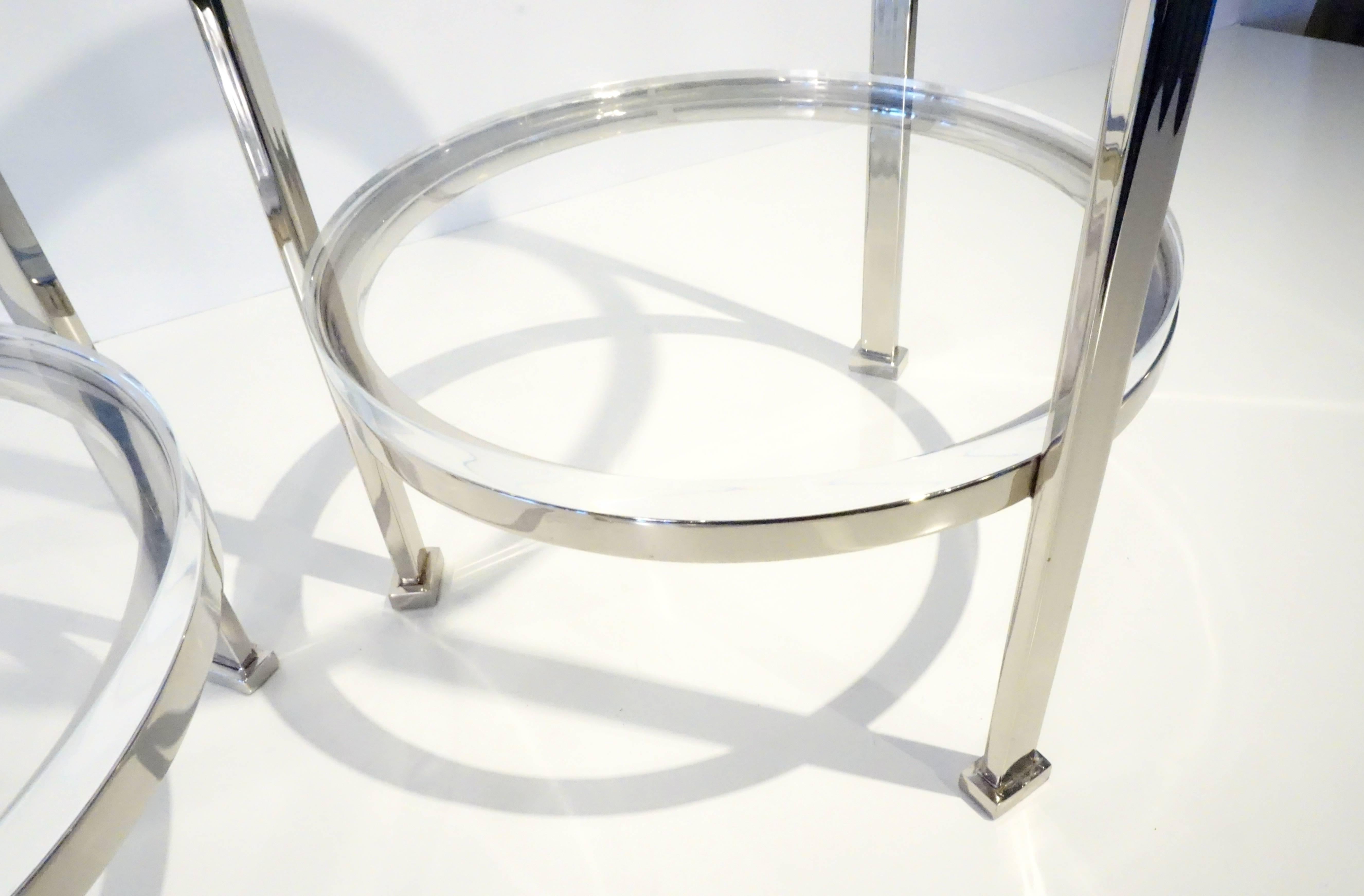 Lucite Pair of Two-Tier Circular Side Tables Custom-Made by Charles Hollis Jones For Sale