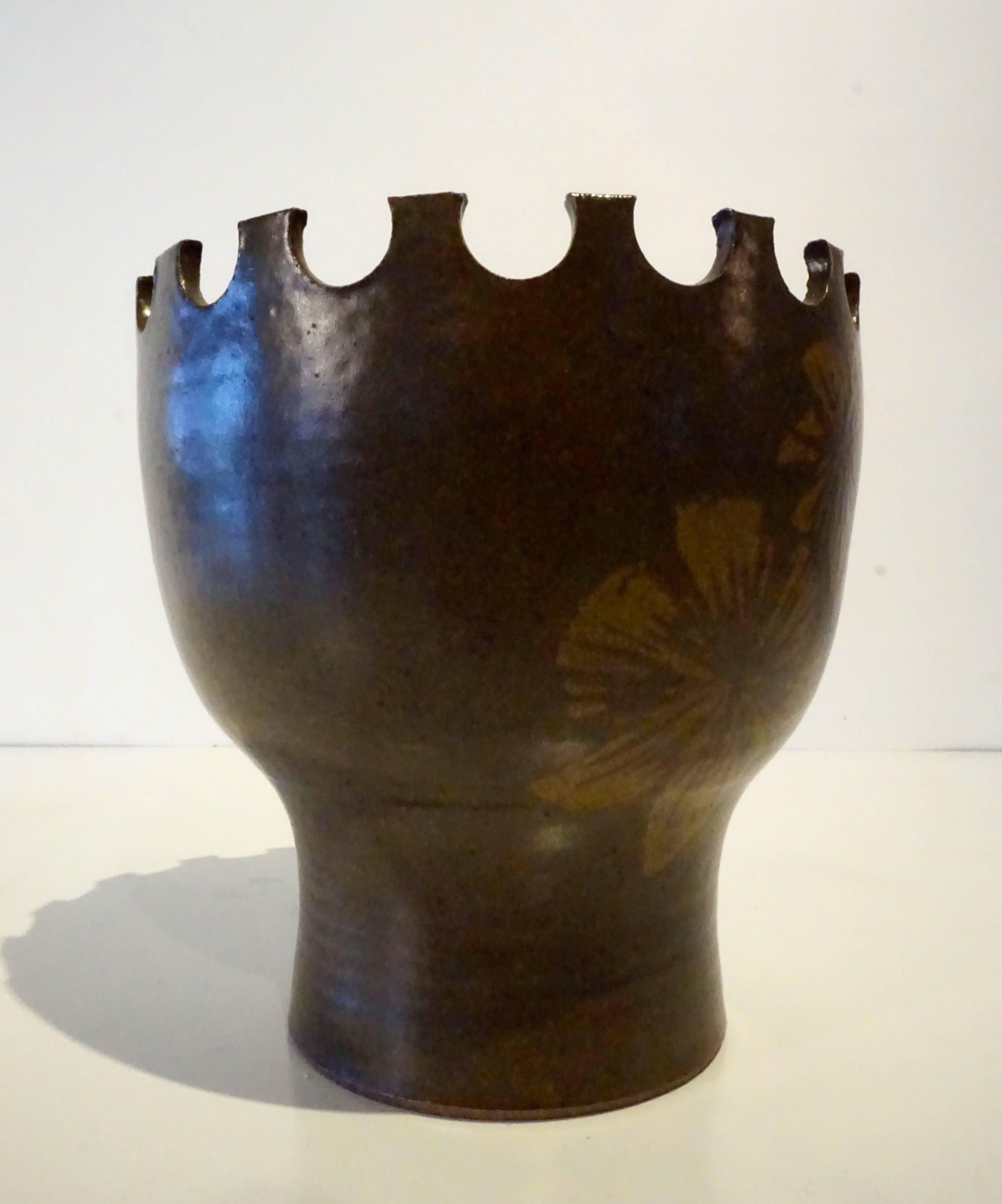 American Hand-Thrown Ceramic Vessel by California Artist Robert Maxwell  Circa 1960s