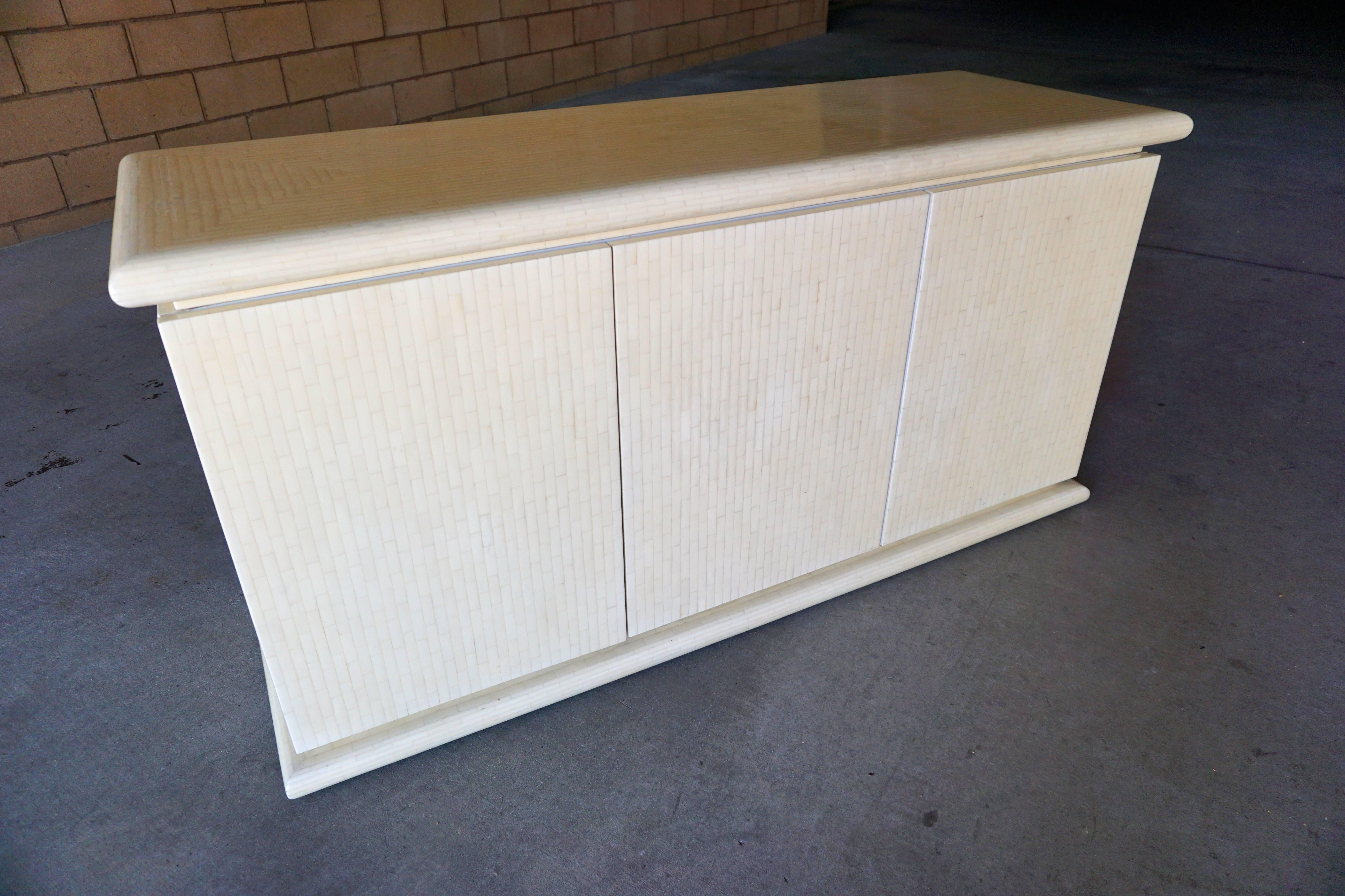 Lacquered Tessellated Bone Credenza/Cabinet Attributed to Enrique Garcel Circa 1970's For Sale