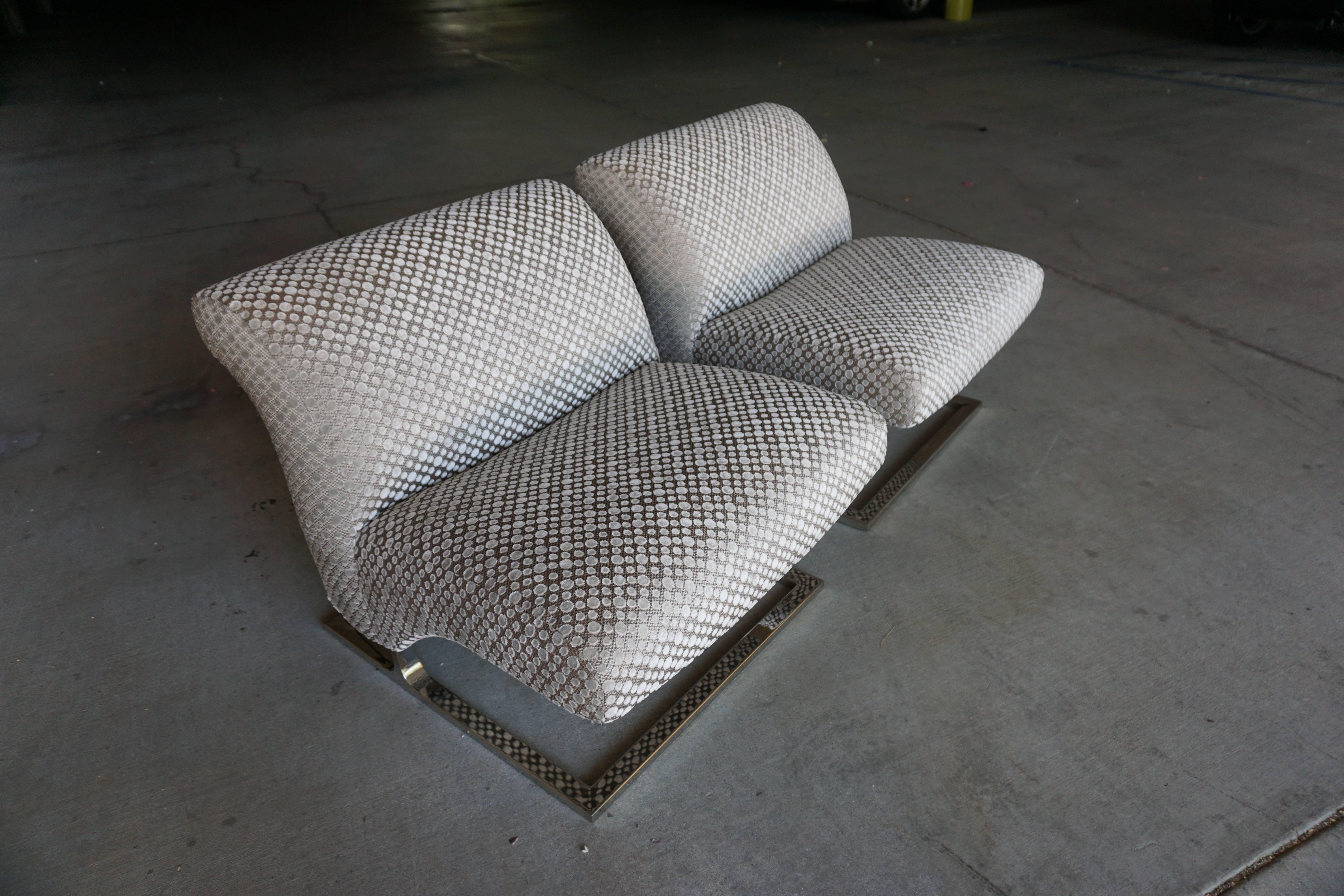 Handsome Pair of Cantilevered Lounge Chairs with Nickel Plated Bases C. 1970's 3