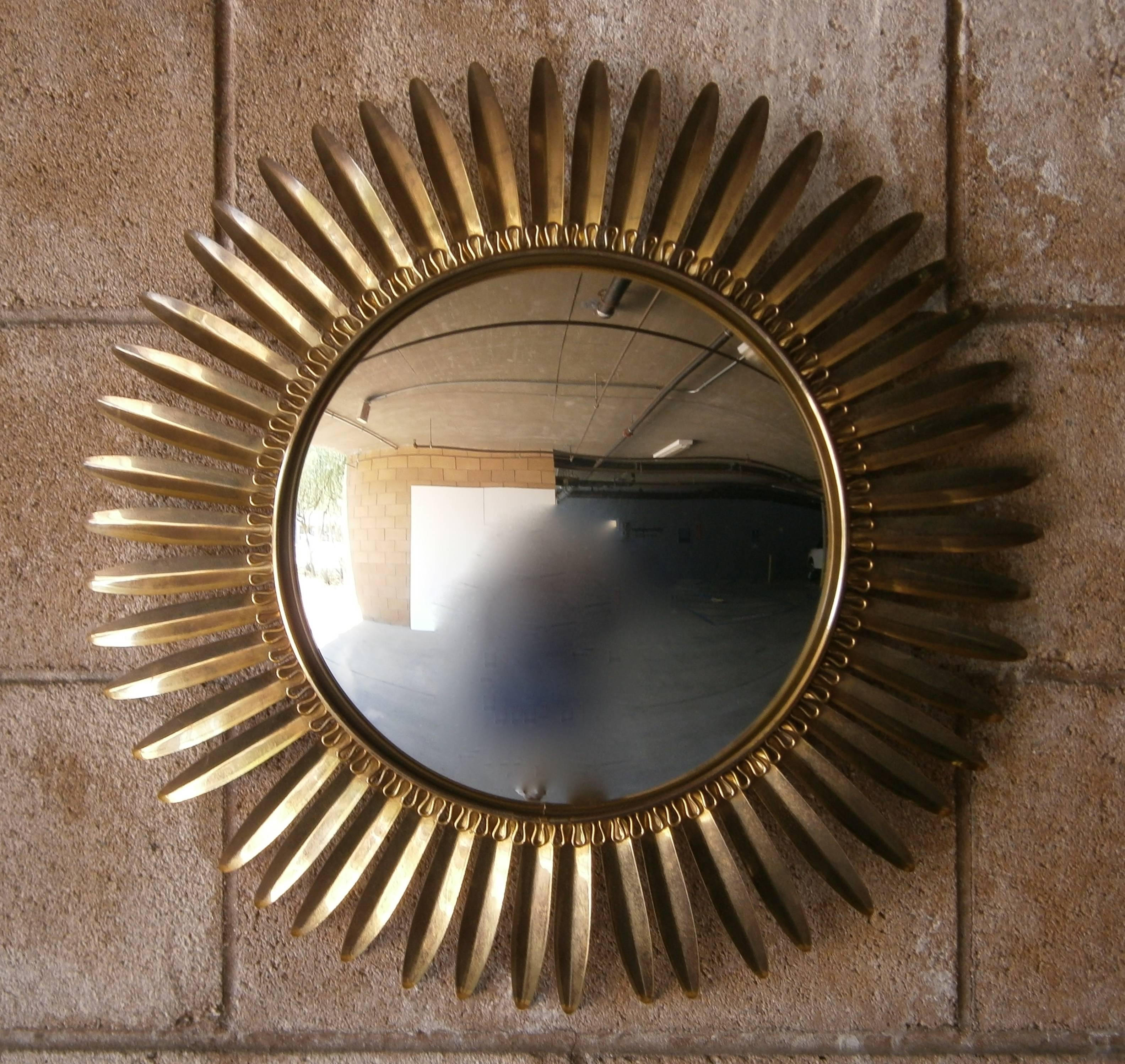 Mid-Century Modern Sophisticated Italian mid-century Convex Sunflower Mirror in Brass C.1960's