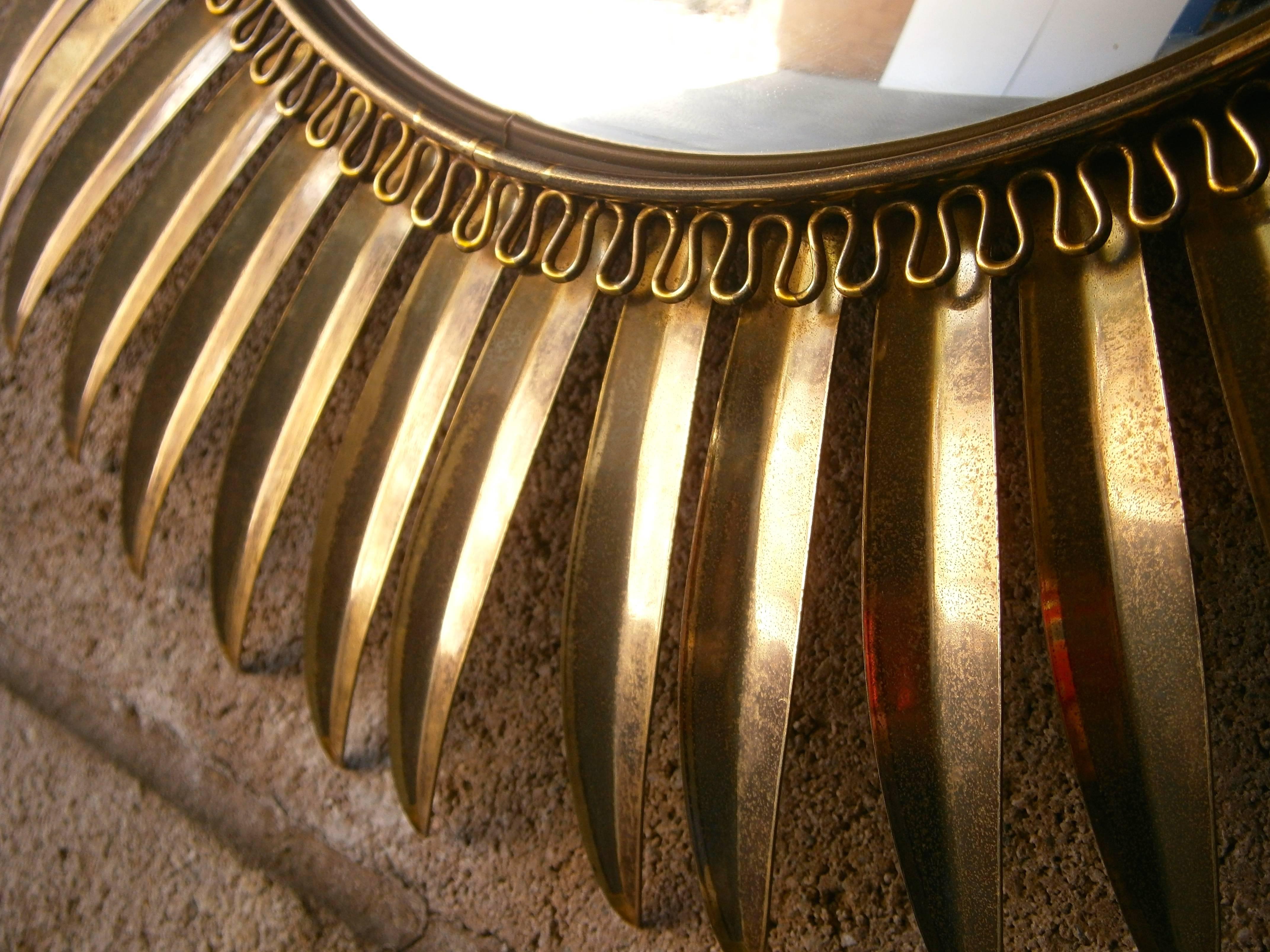 Mid-20th Century Sophisticated Italian mid-century Convex Sunflower Mirror in Brass C.1960's