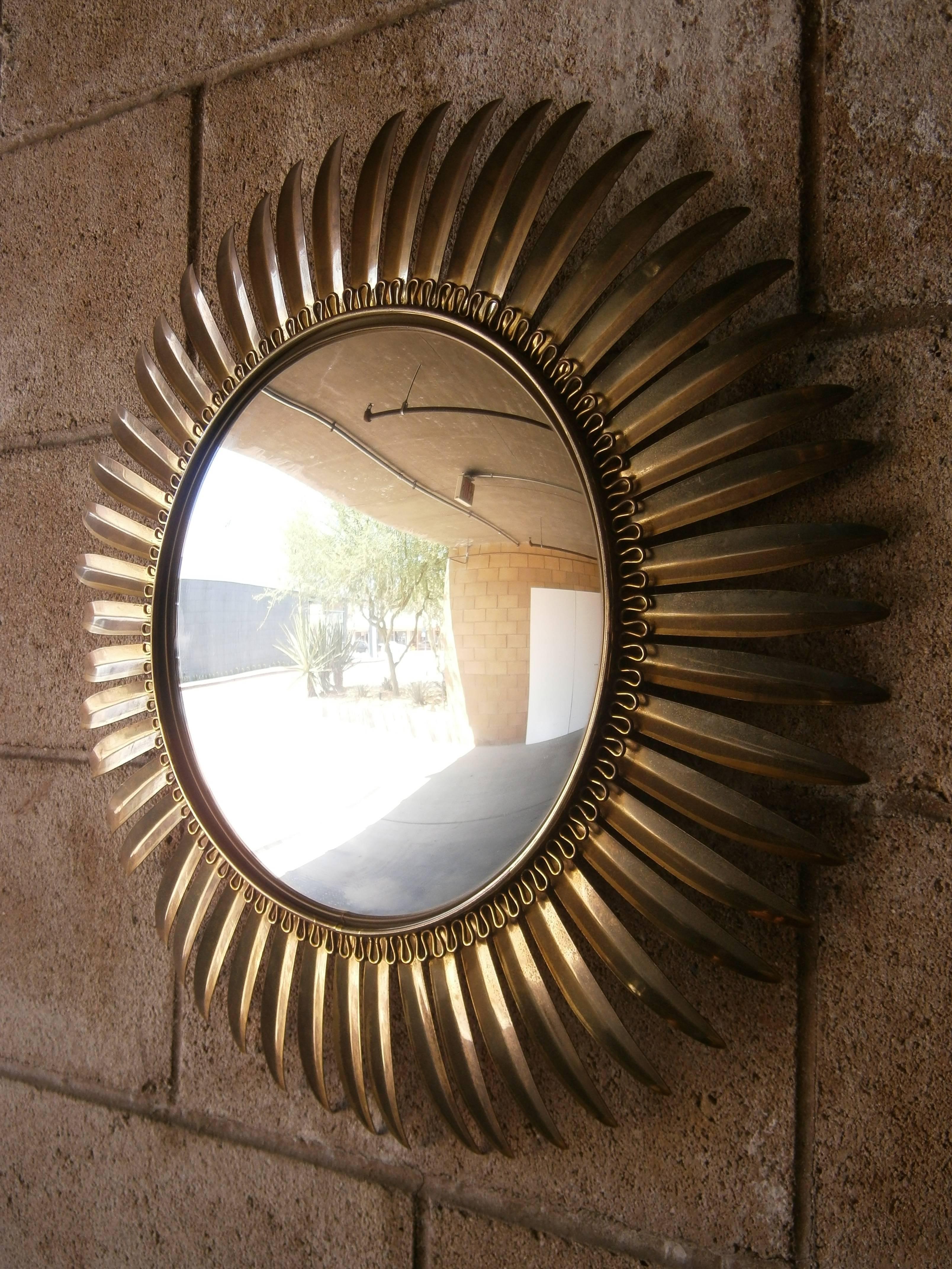Sophisticated Italian mid-century Convex Sunflower Mirror in Brass C.1960's 2
