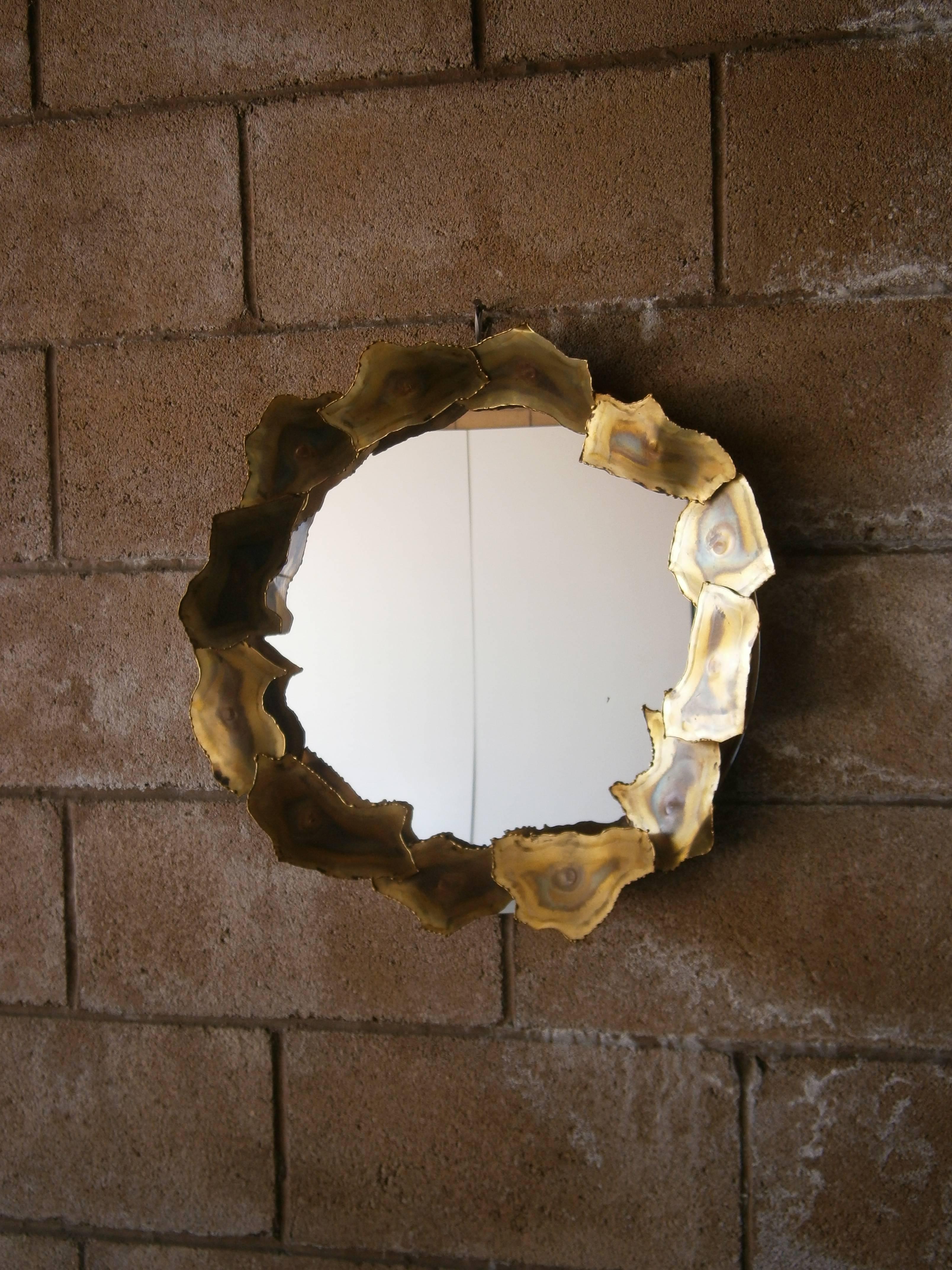 Sculptural Brass Mirror by Curtis Jere, circa 1960s For Sale 1