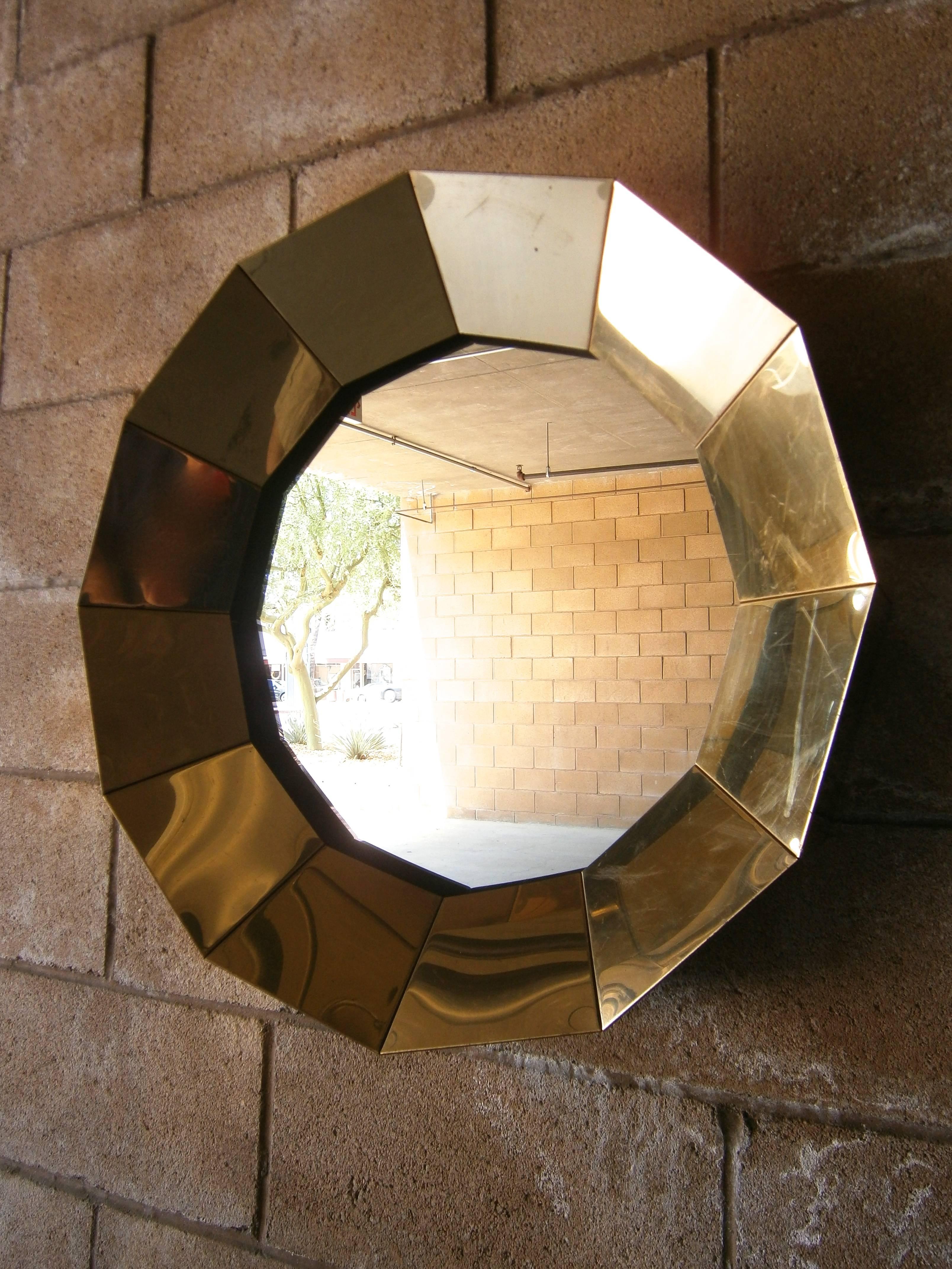 Spectacular 12 Sided Brass Mirror by Curtis Jere, circa 1970's In Good Condition For Sale In Palm Springs, CA