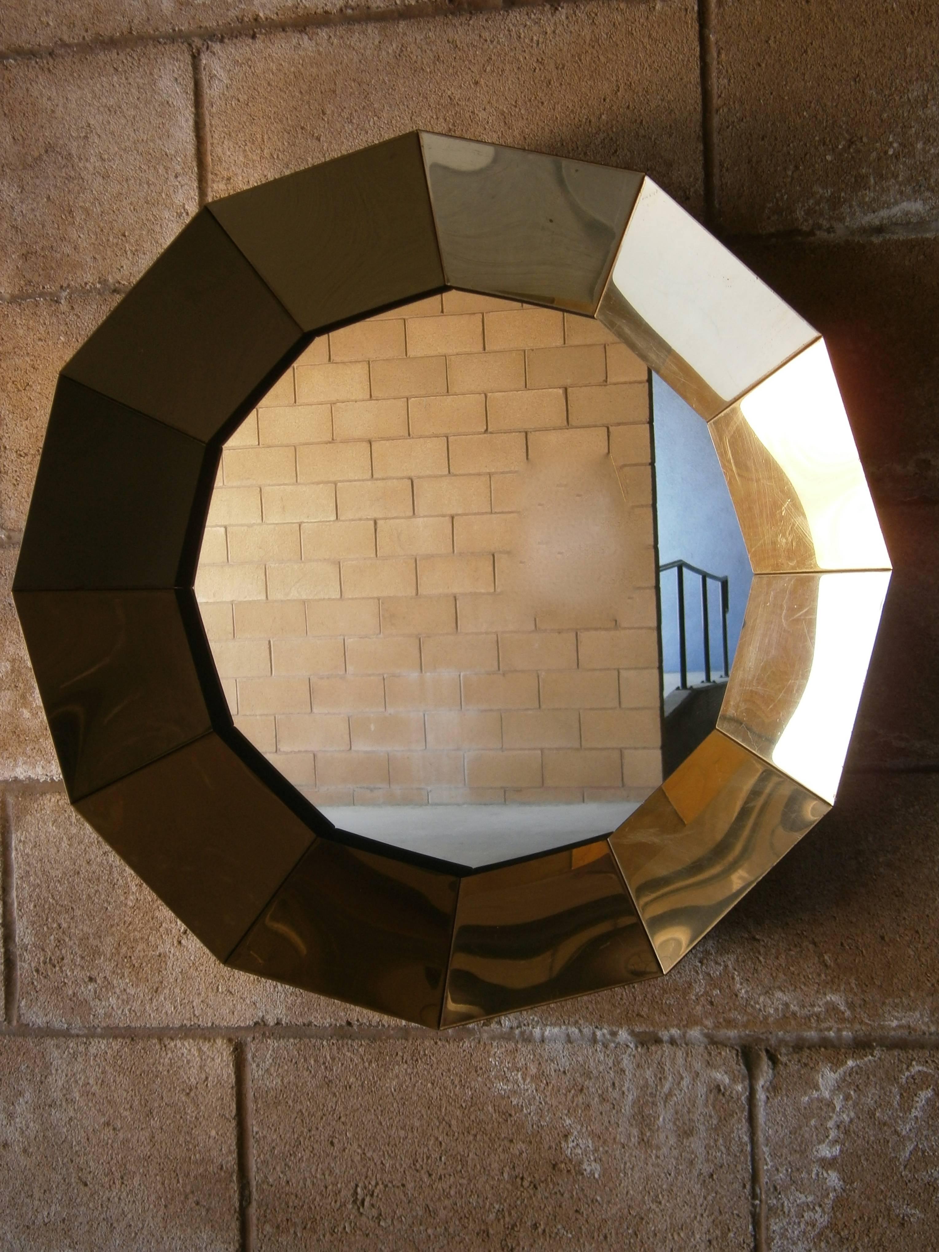 Mid-Century Modern Spectacular 12 Sided Brass Mirror by Curtis Jere, circa 1970's For Sale