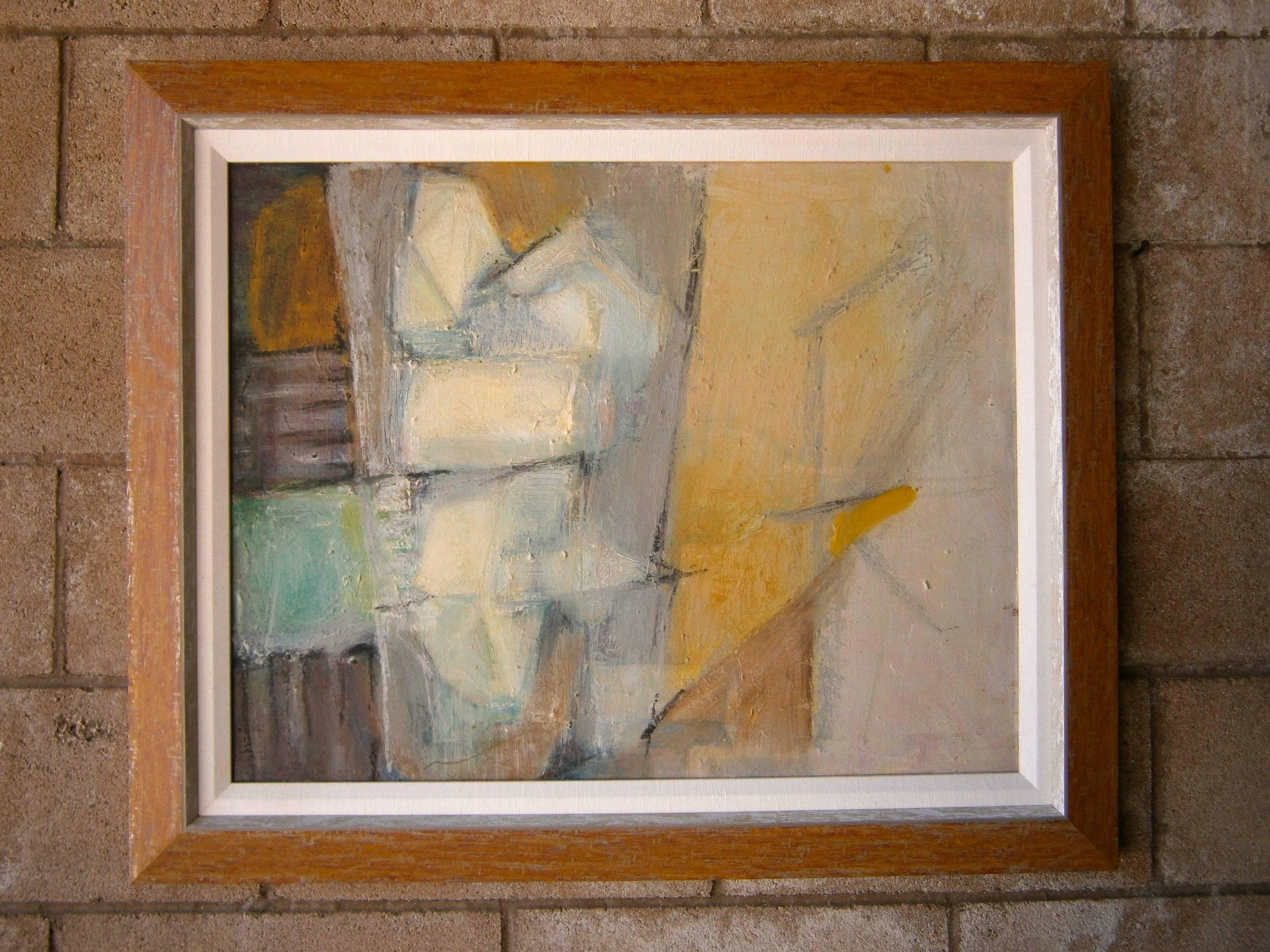 A wonderful unsigned 1960's abstract Expressionist oil on canvas painting
dating most likely to the 1960's. Newly cleaned and beautifully custom framed.