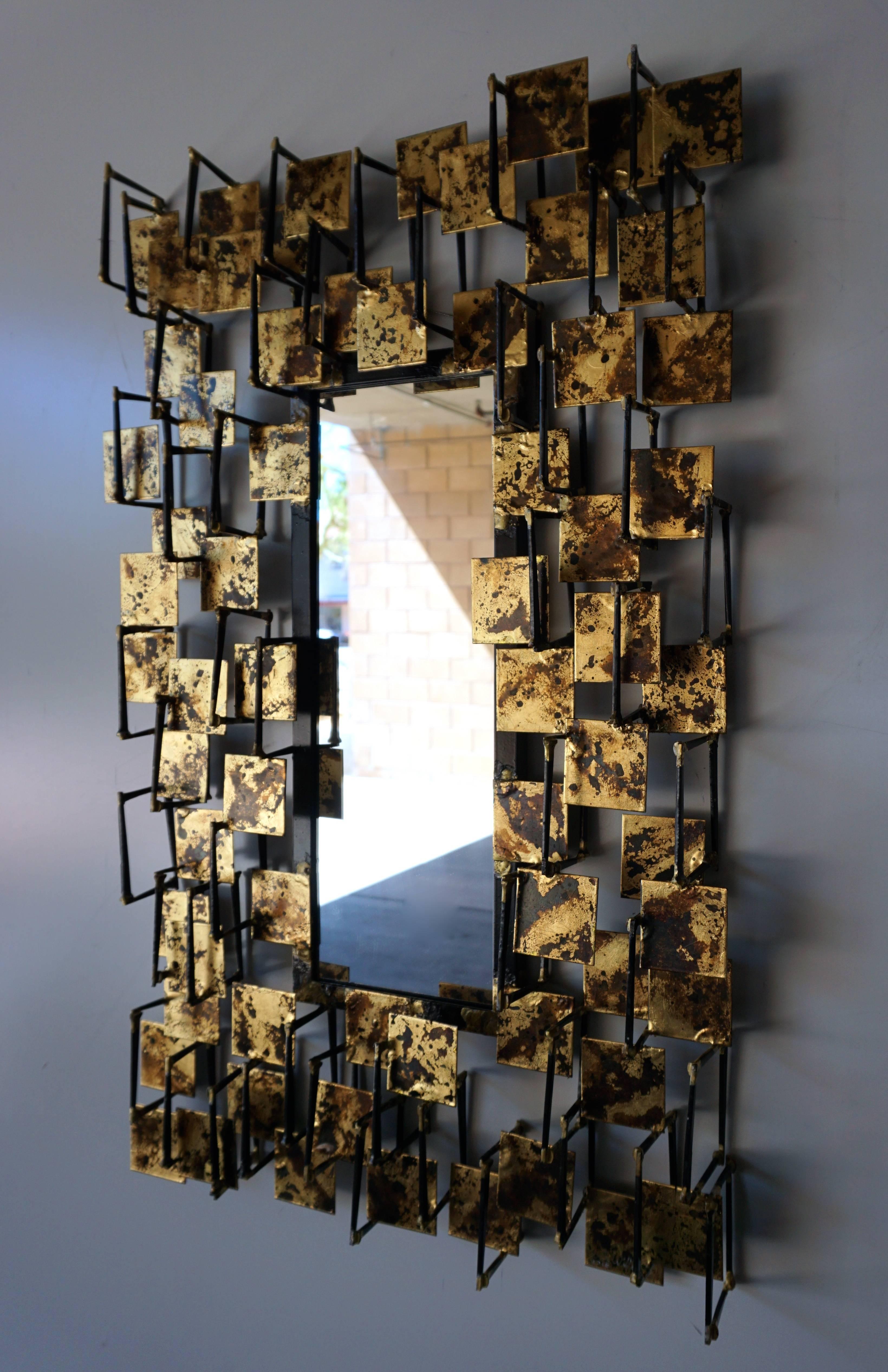 Mid-Century Modern Contemporary Sculptural Gilded Steel Mirror by Del Williams C. 2016 For Sale