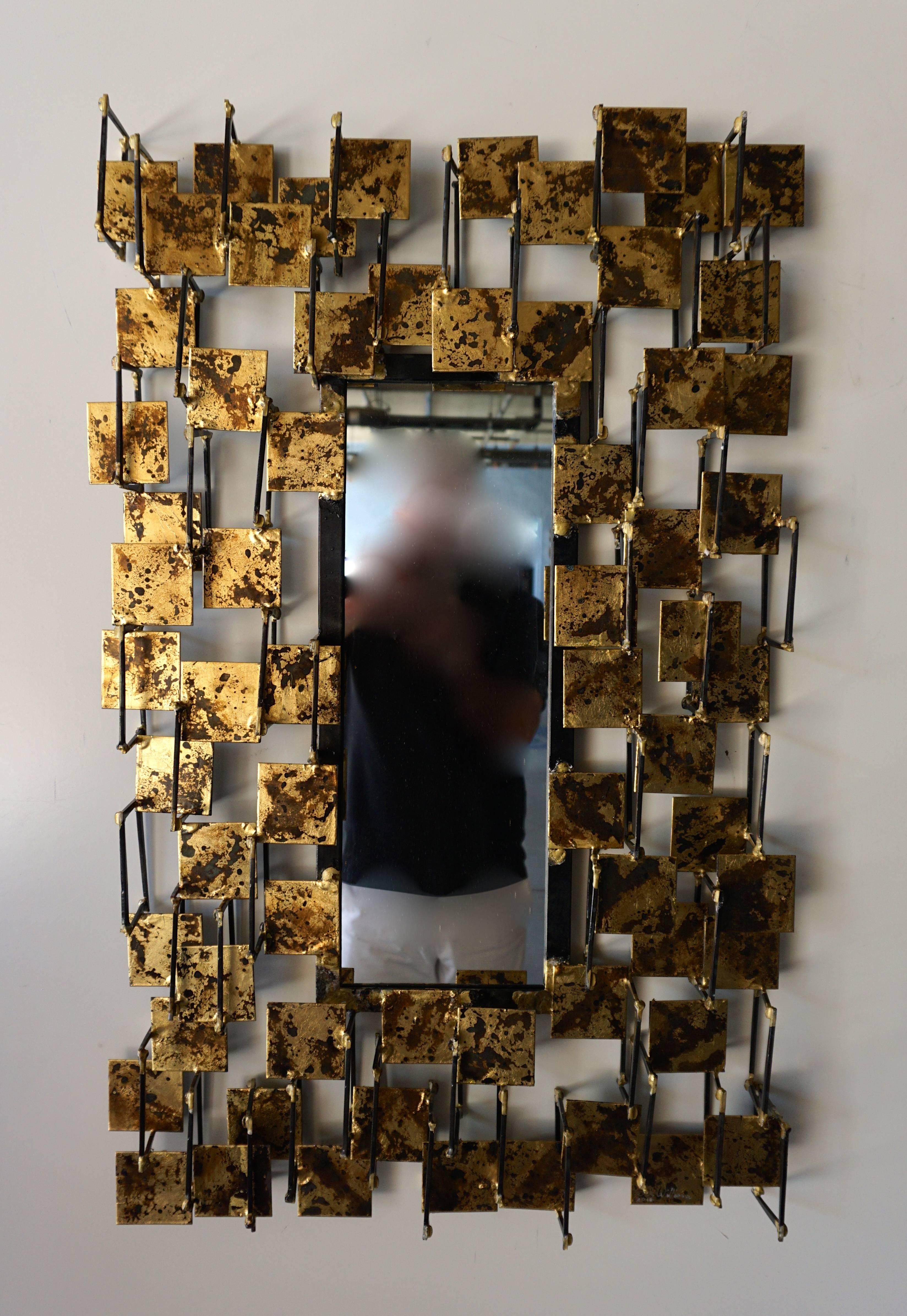 Contemporary Sculptural Gilded Steel Mirror by Del Williams C. 2016 For Sale 3