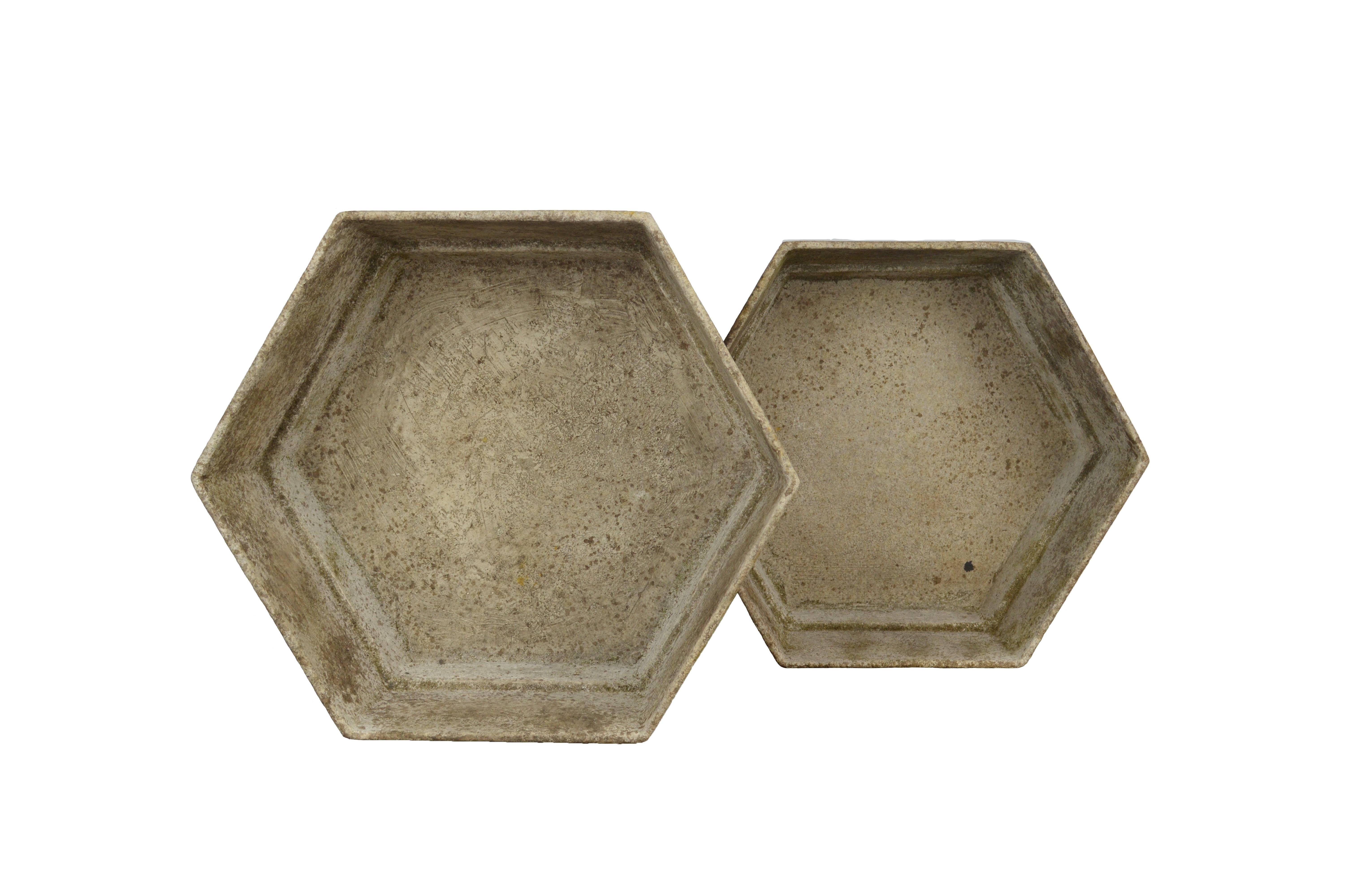 Hexagonal Fiber cement planters in the style of Willy Guhl