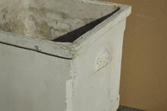 French Square White Fiber Cement Planter with Handles in the Style of Willy Guhl
