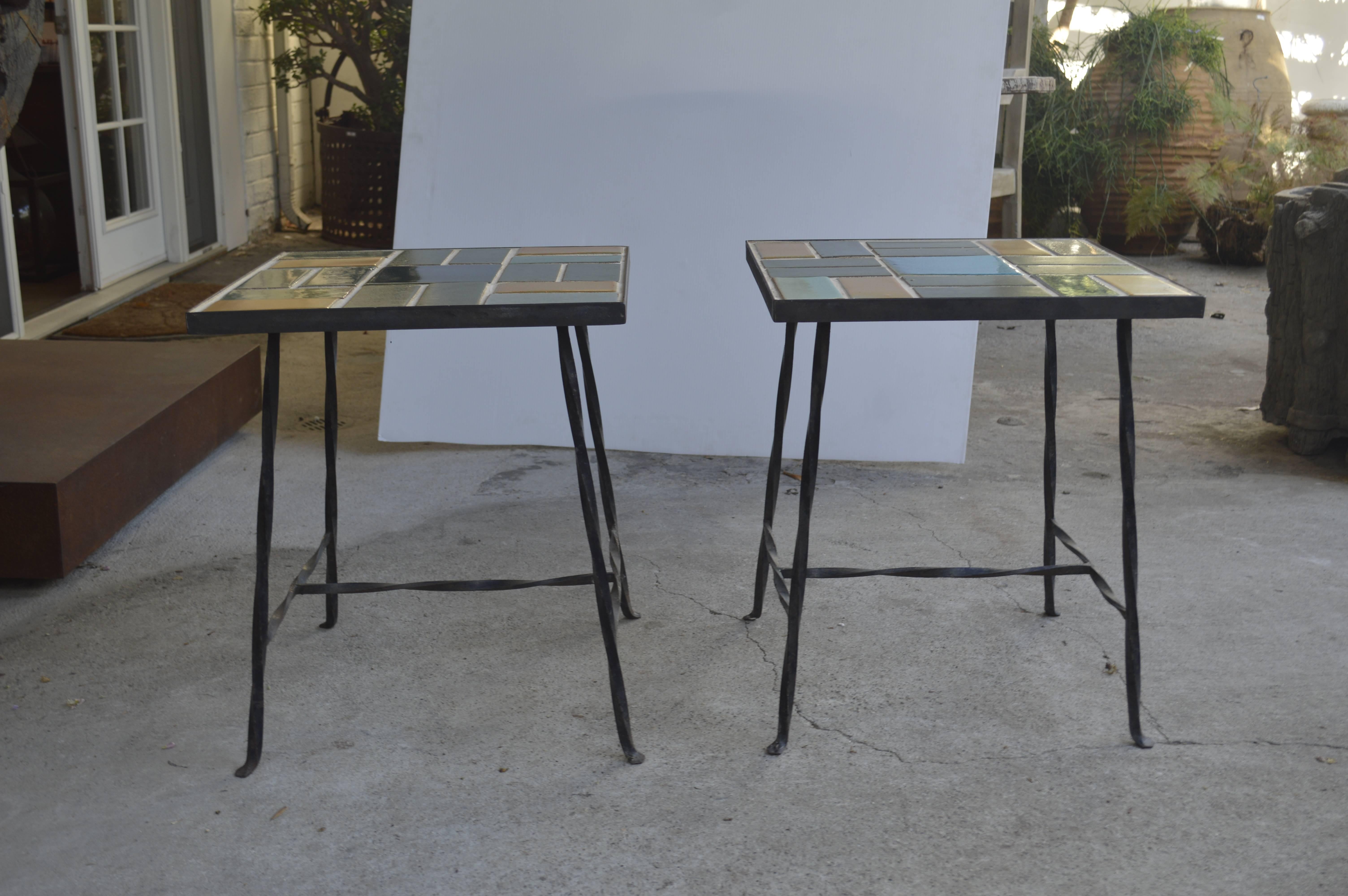 Pair of Solon & Schimmed Tile-Top Tables In Good Condition In Culver City, CA