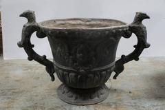 Pair of Midcentury English Round Lead Planters with Handles