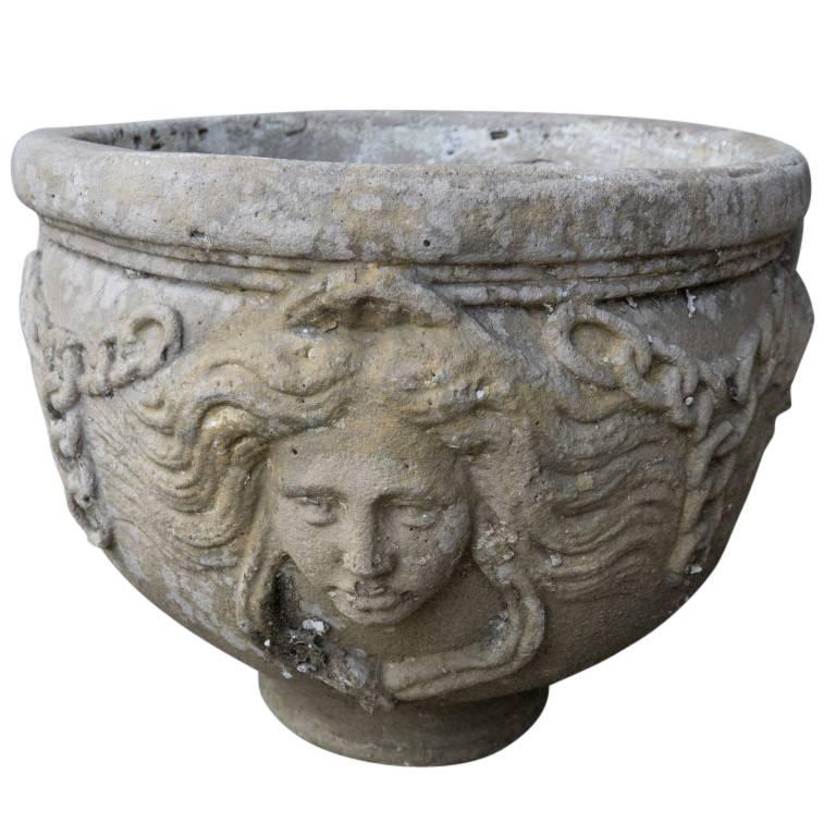 Purchased in France along with other exquisite garden antiques this planter featuring the Goddess of Nature is sure to serve as a good omen over your in house plant design or your other French garden antiques. Standing 18 inches tall and nearly 21