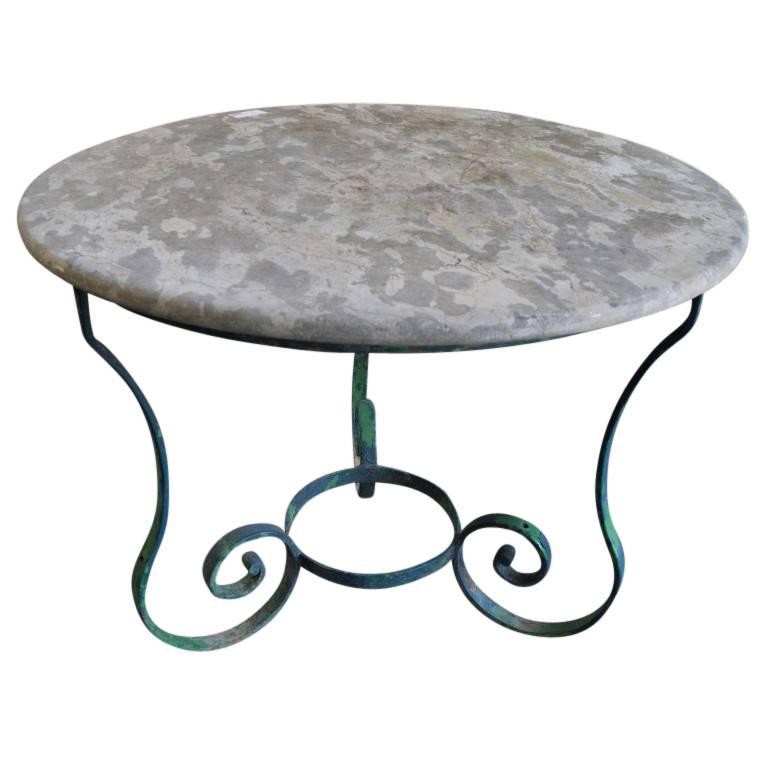 Antique French Iron Base Table with Stone Top, circa 1890 For Sale 1