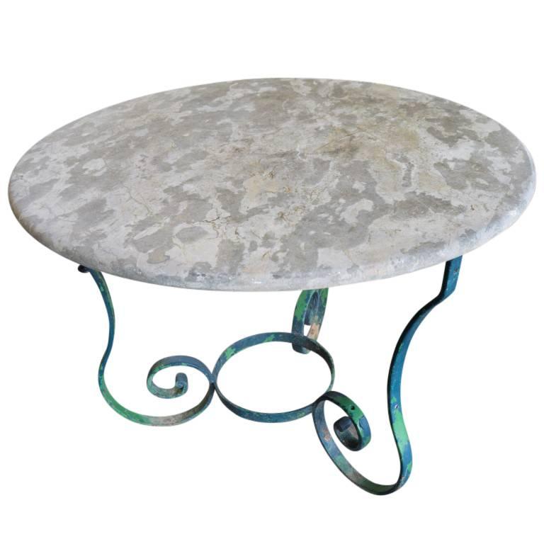 Late 19th Century Antique French Iron Base Table with Stone Top, circa 1890 For Sale