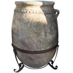 Antique Portuguese Terracotta Jar on Iron Stand, circa 1900
