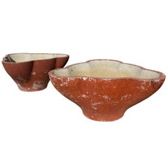 Vintage French Scalloped Cement Planters, circa 1960