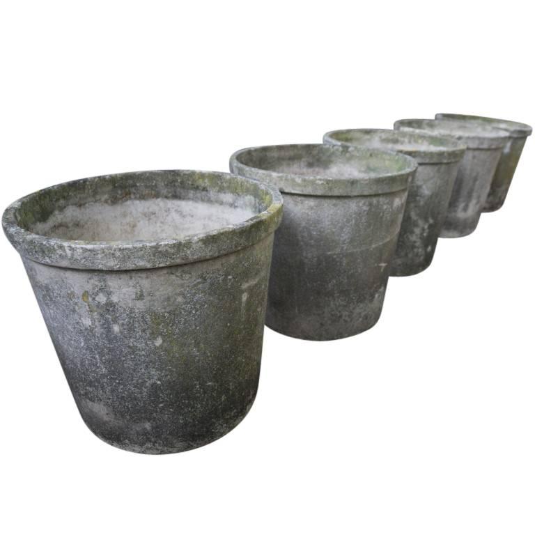 French Round Fiber Cement Planters from France, circa 1960 For Sale