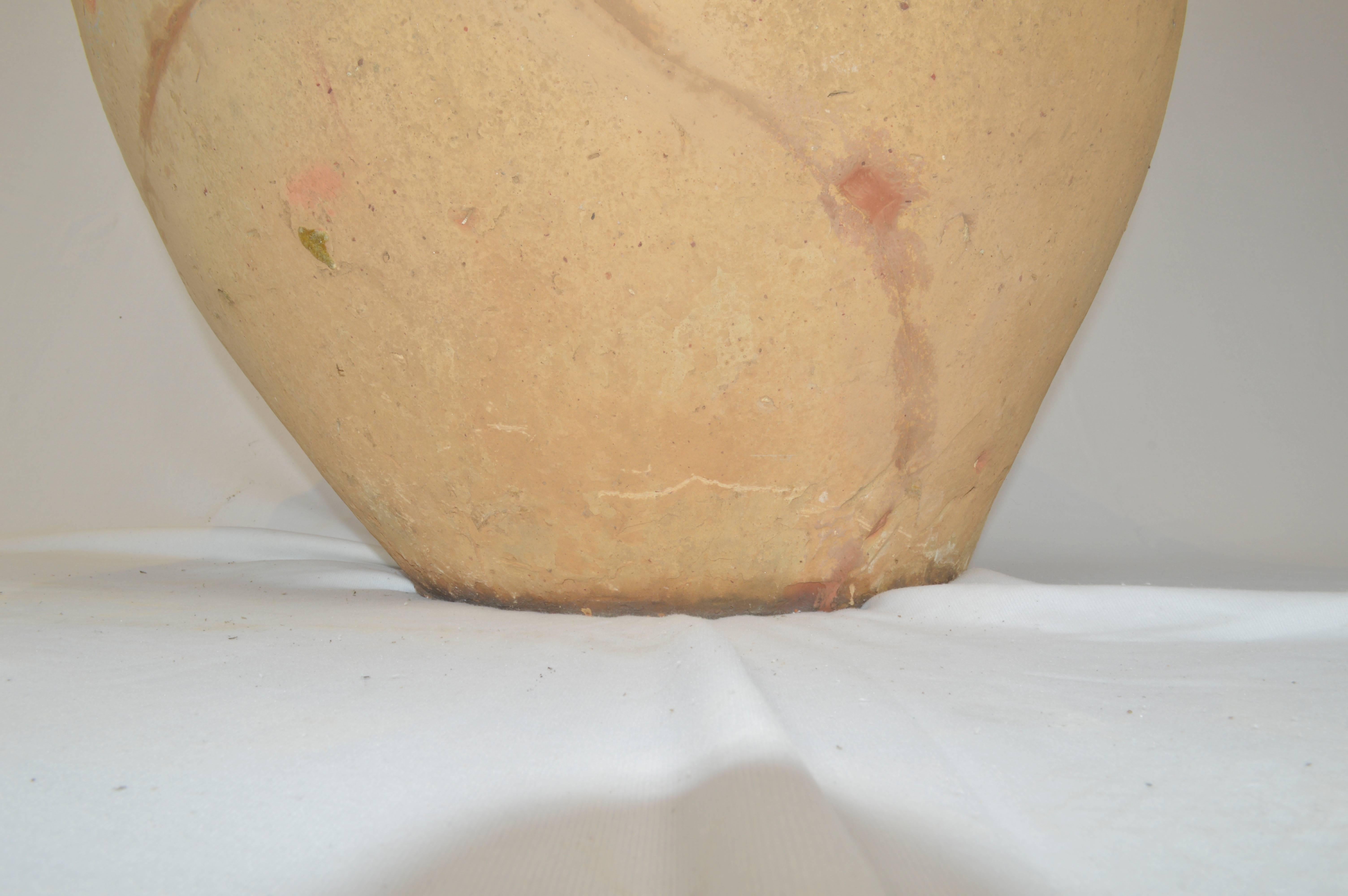 Antique French terracotta storage jar with yellow glazed rim from Biot.