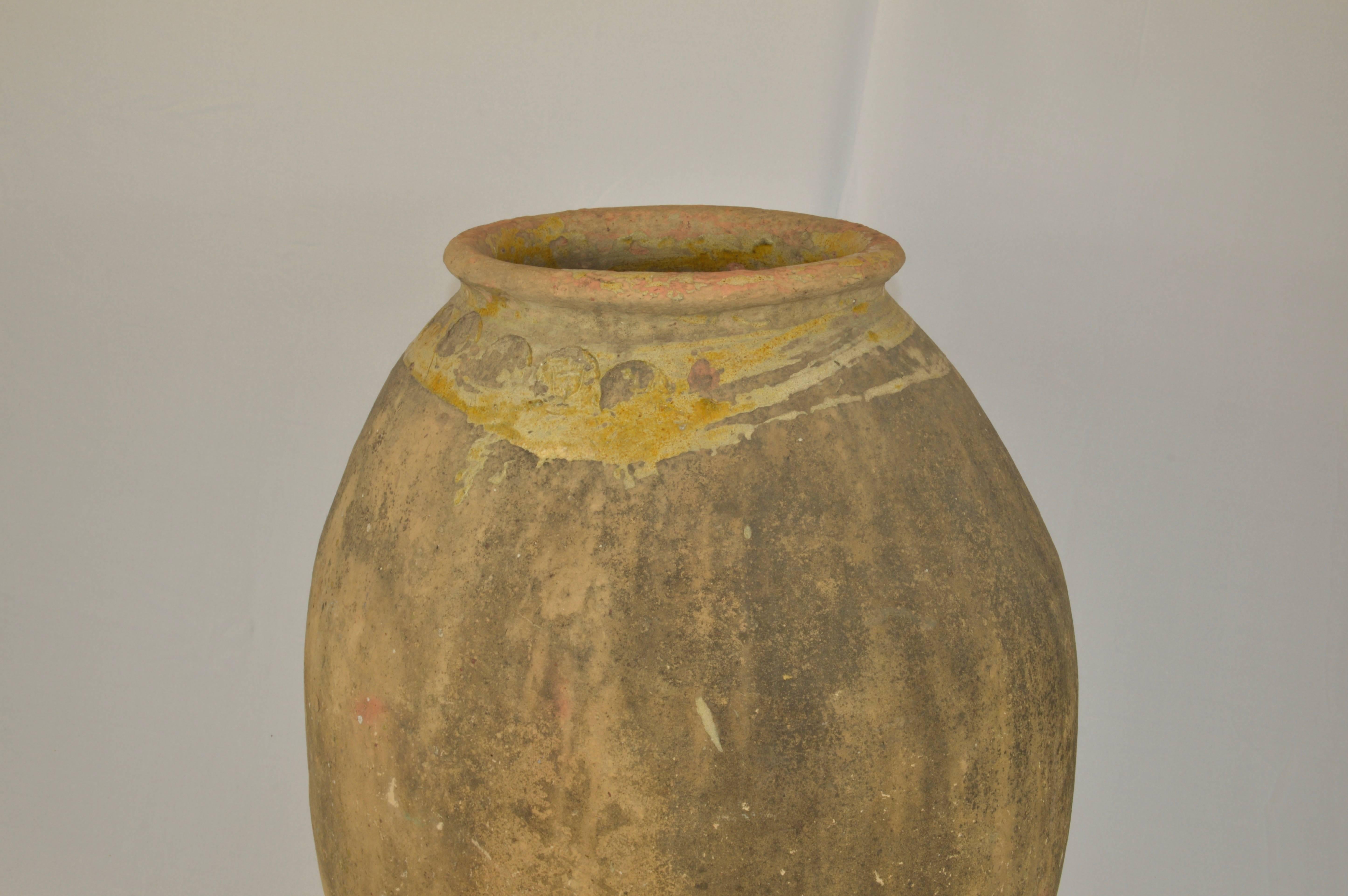 18th Century and Earlier Antique French Terracotta Storage Jar with Yellow Glazed Rim from Biot For Sale