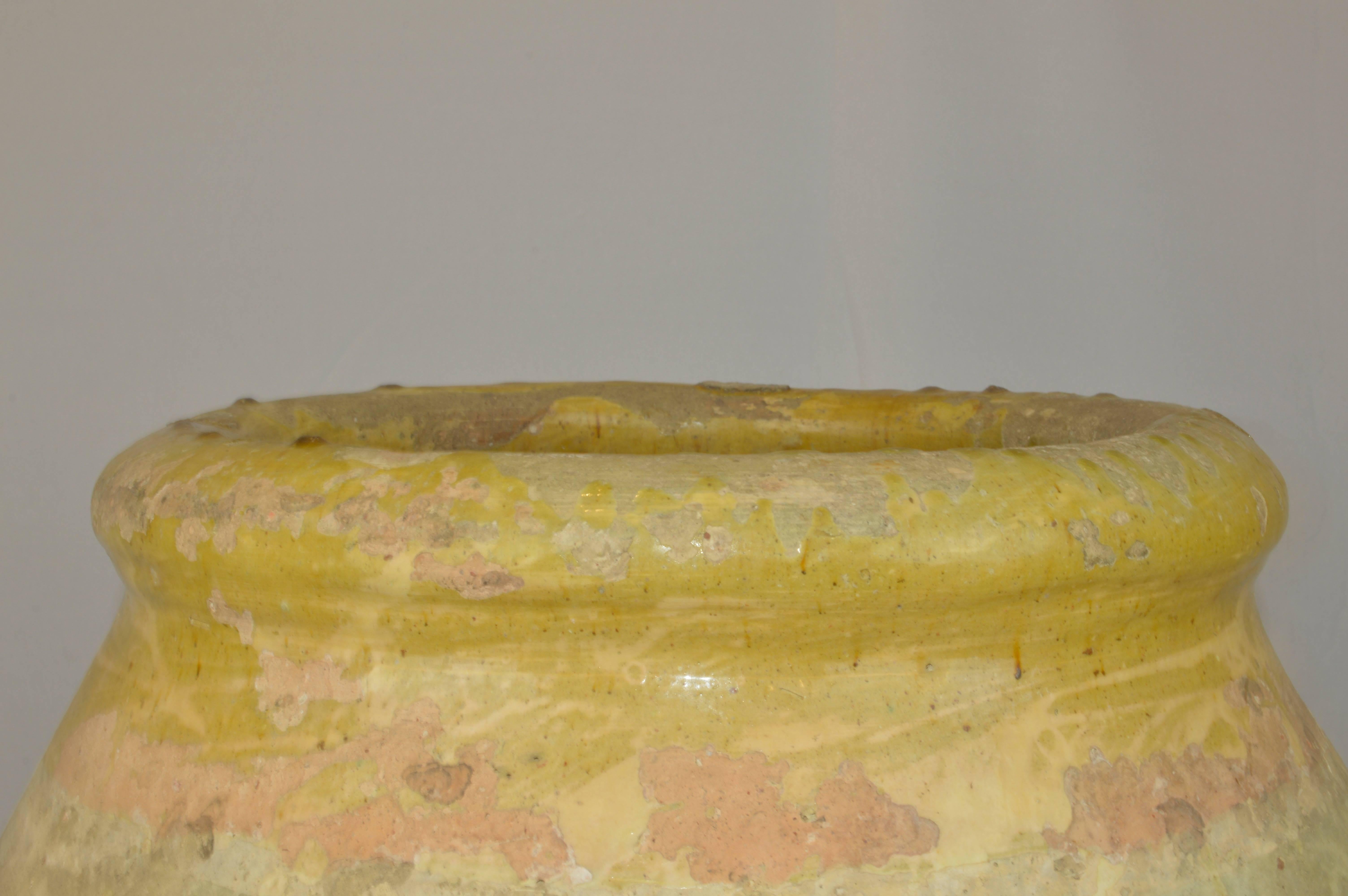 18th Century and Earlier Antique French Terracotta Storage Jar with Yellow Glazed Rim from Biot