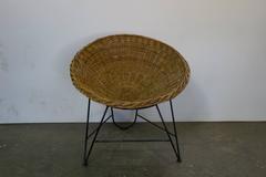Midcentury French Wicker Chair on Iron Stand