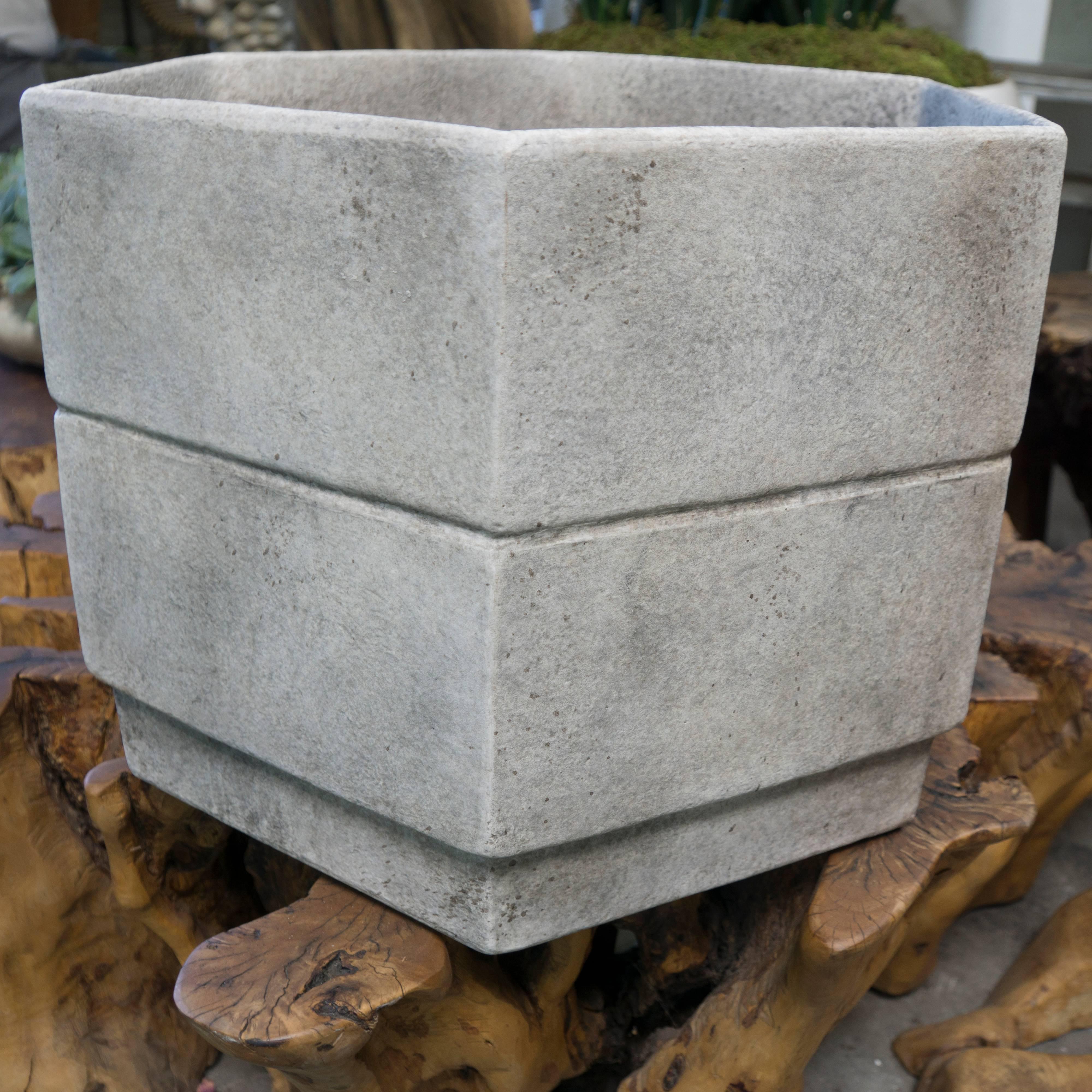 Contemporary Mid-Century Modern Cast Composite Two-Hex Planter For Sale