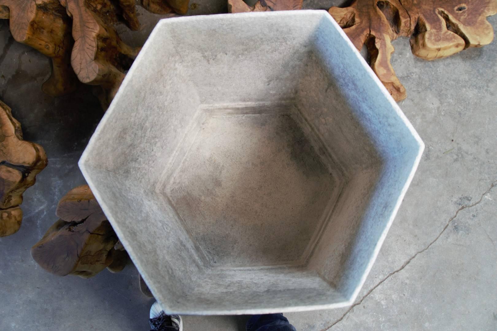 Cast Stone Mid-Century Modern Style Cast Composite Three-Hex Planter For Sale
