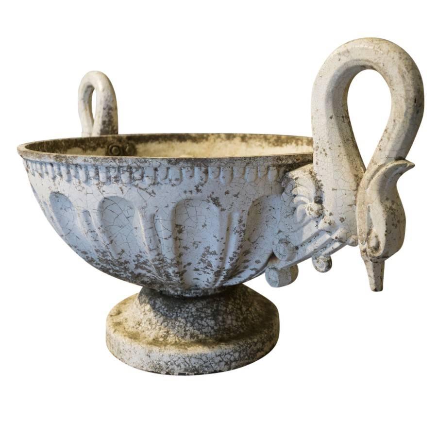 French Antique Swan Handle Cast Iron Urn In Good Condition In Culver City, CA