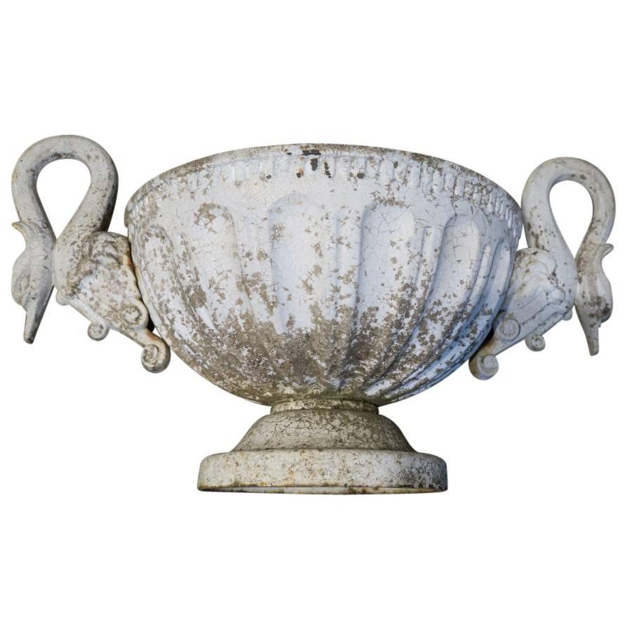 French Antique Swan Handle Cast Iron Urn 2