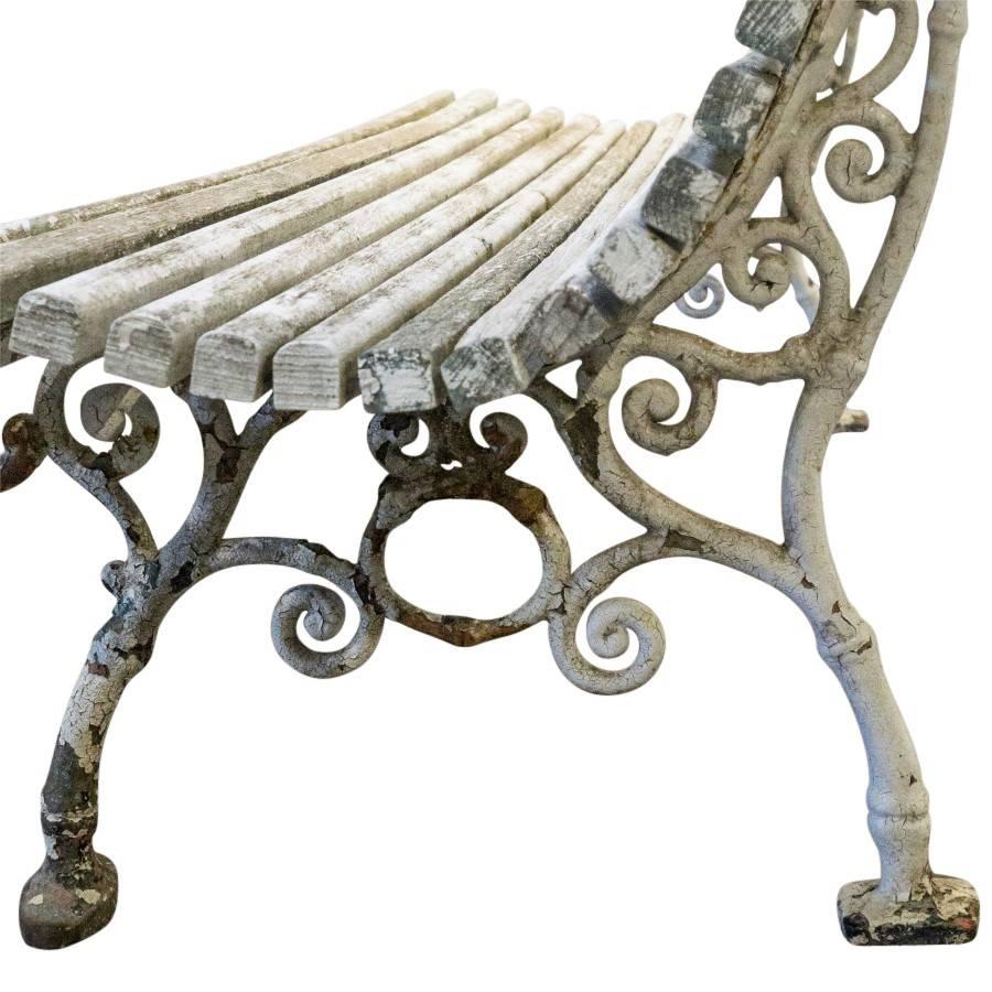 Late 19th Century French Antique Wood and Iron Bench
