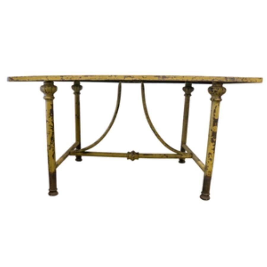 Early 20th Century Antique Italian Iron Garden Table with Yellow Patina, circa 1900 For Sale