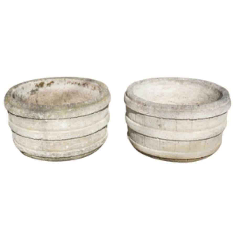 Pair of French Cast Cement Barrel Planters, circa 1960 In Good Condition For Sale In Culver City, CA