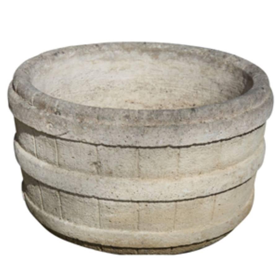 Mid-20th Century Pair of French Cast Cement Barrel Planters, circa 1960 For Sale