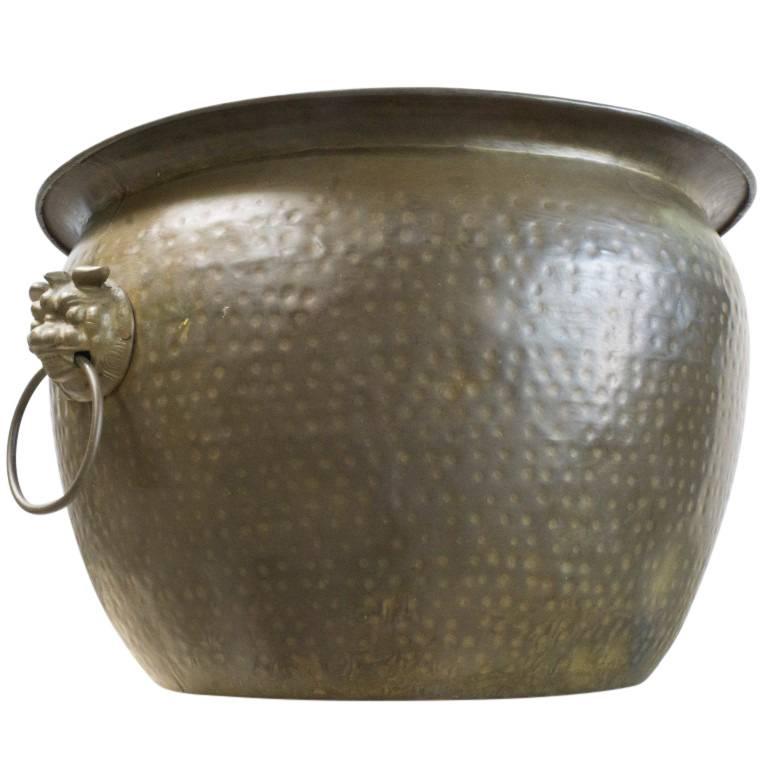 Antique Hand Beaten Brass Vessel, circa 1930 In Good Condition For Sale In Culver City, CA