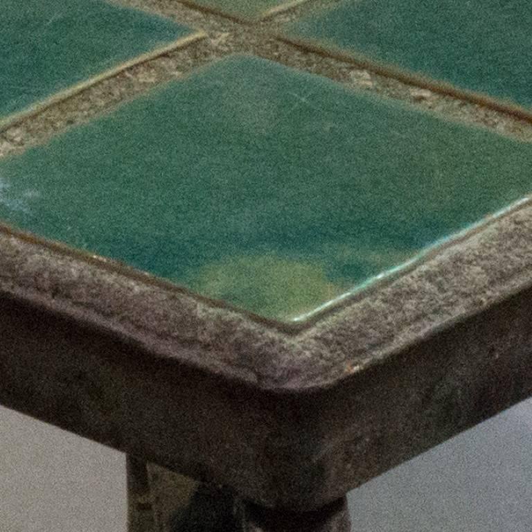 North American Vintage Cement, Tile, and Iron End Table
