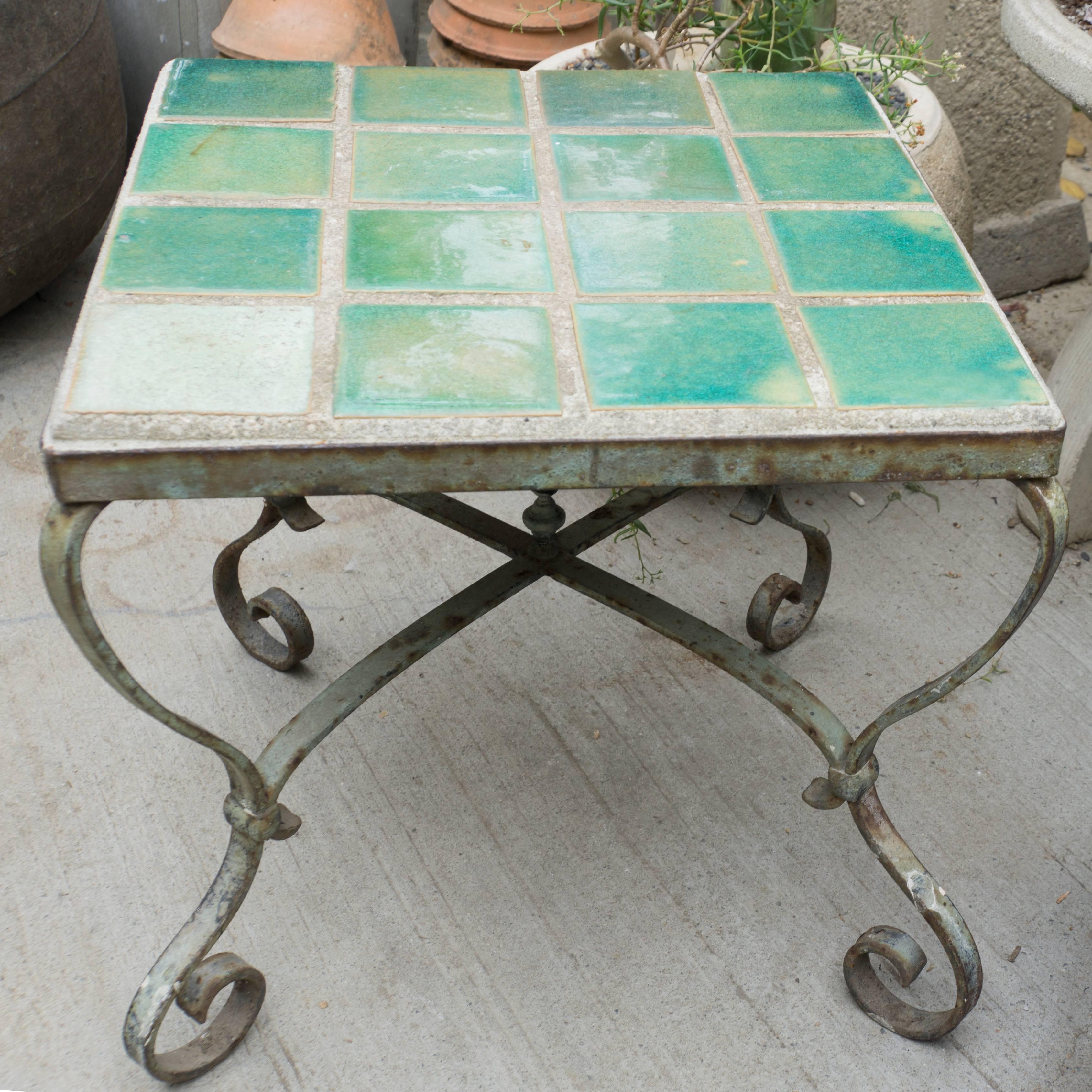 20th Century Vintage Cement, Tile, and Iron End Table