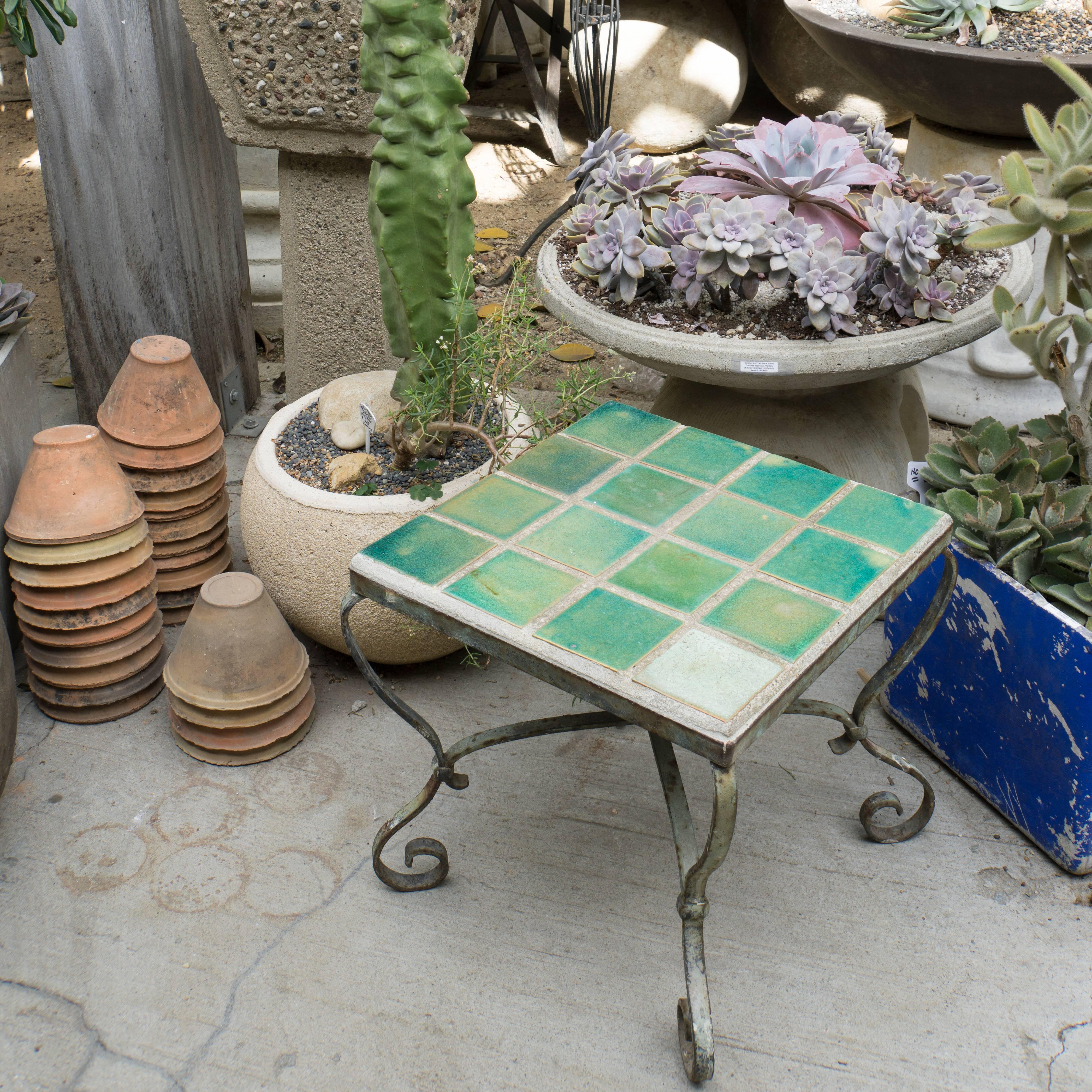 Vintage Cement, Tile, and Iron End Table In Good Condition In Culver City, CA