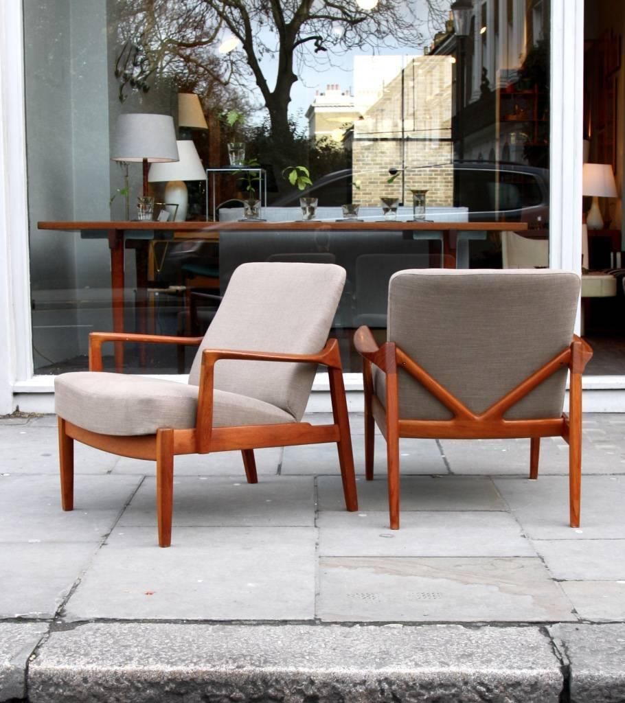 Pair of sculptural armchairs by the couple Tove & Edvard Kindt-Larsen, Edvard trained and worked with Kaare Klint learning the importance of Classic proportions. Despite Edvard's classical training he and Tove did develop a more contemporary